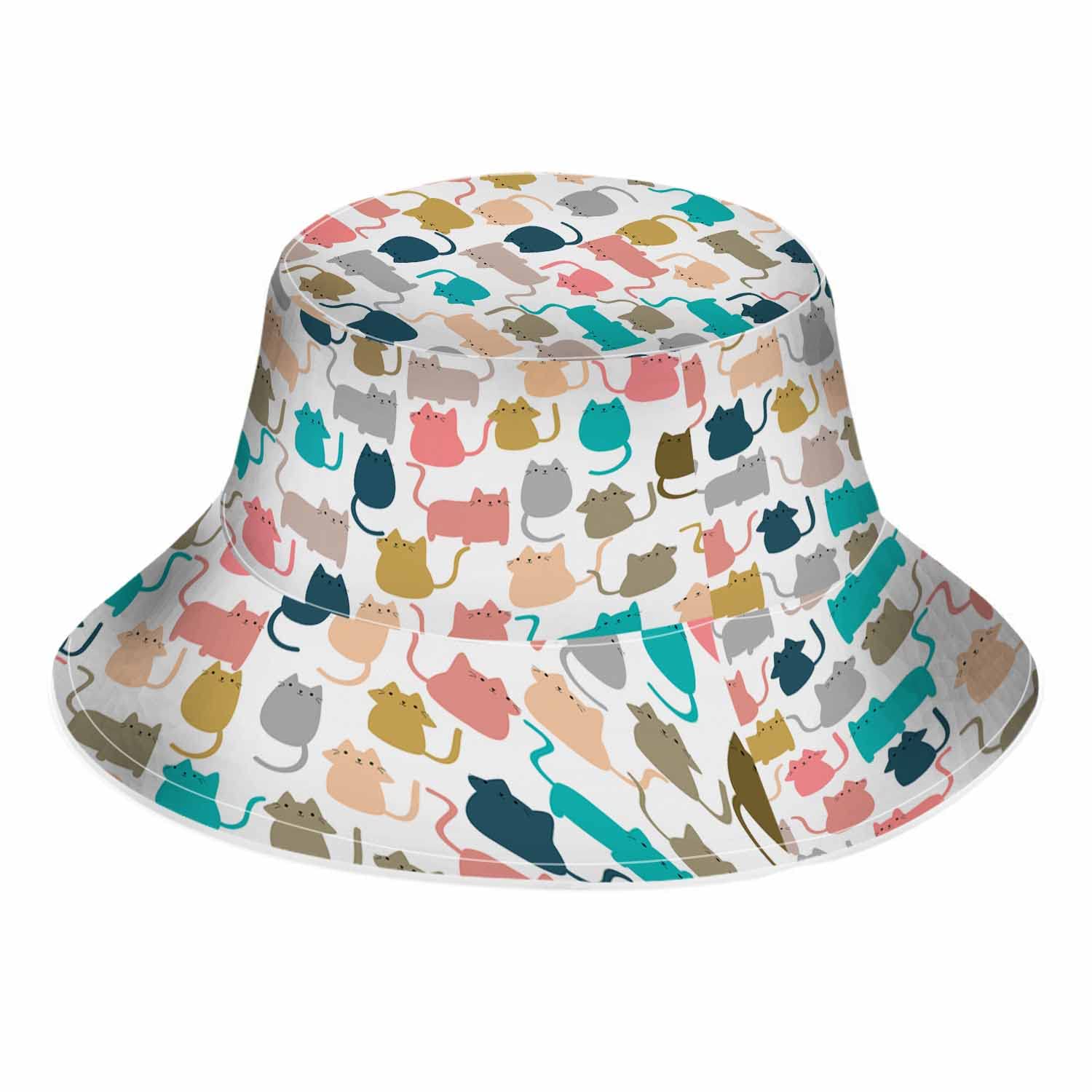 WONDERTIFY Kitty Cat Bucket Hat for Women & Men - Cute Animal Print Sun Hat for Outdoor, Beach, Festival & Summer Fashion