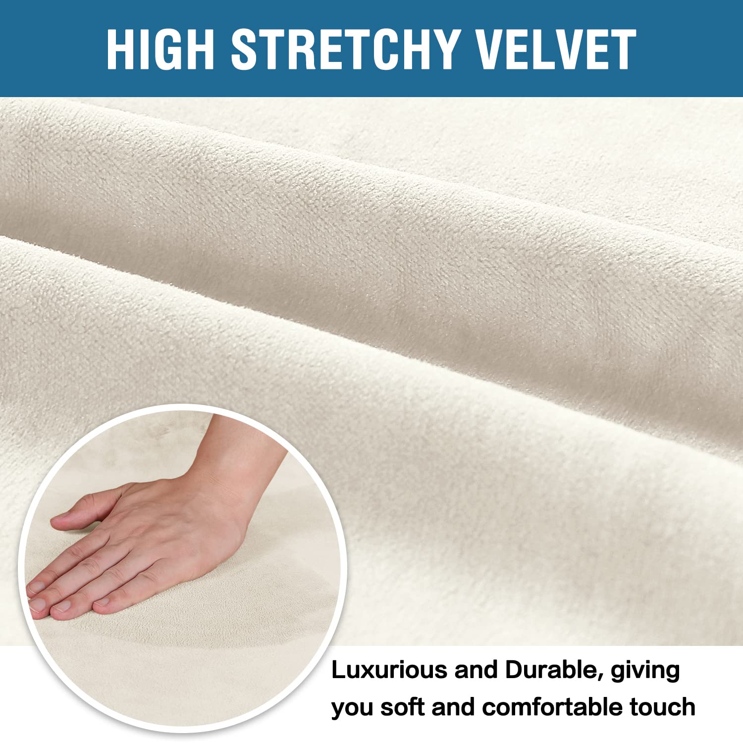 Velvet Stretch Dining Chair Covers Set of 4 - Washable Ivory Slipcovers for Home & Restaurant
