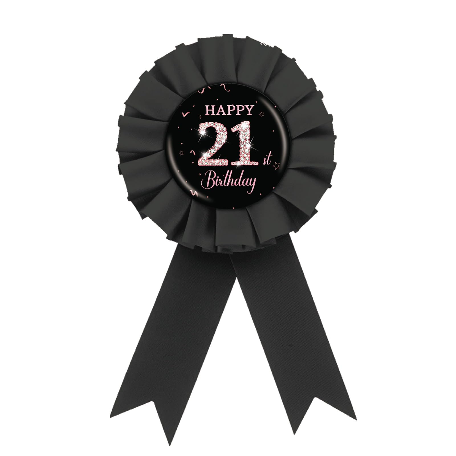 21st Birthday Badge Pin - Black Tinplate Rosette Award with Diamond Design for 21st Birthday Party Decorations | Perfect for Milestone Celebrations, Birthday Parties & Special Events