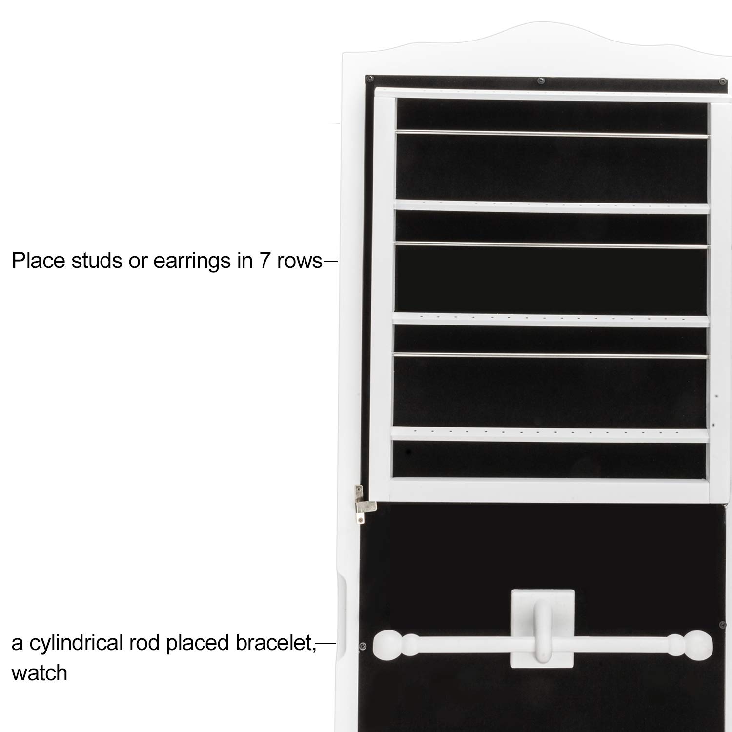 White Floor Length Jewelry Cabinet with Mirror - Home Office Storage Organizer for Jewelry, Accessories & Decor | Dressing Room, Bedroom & Closet Organization