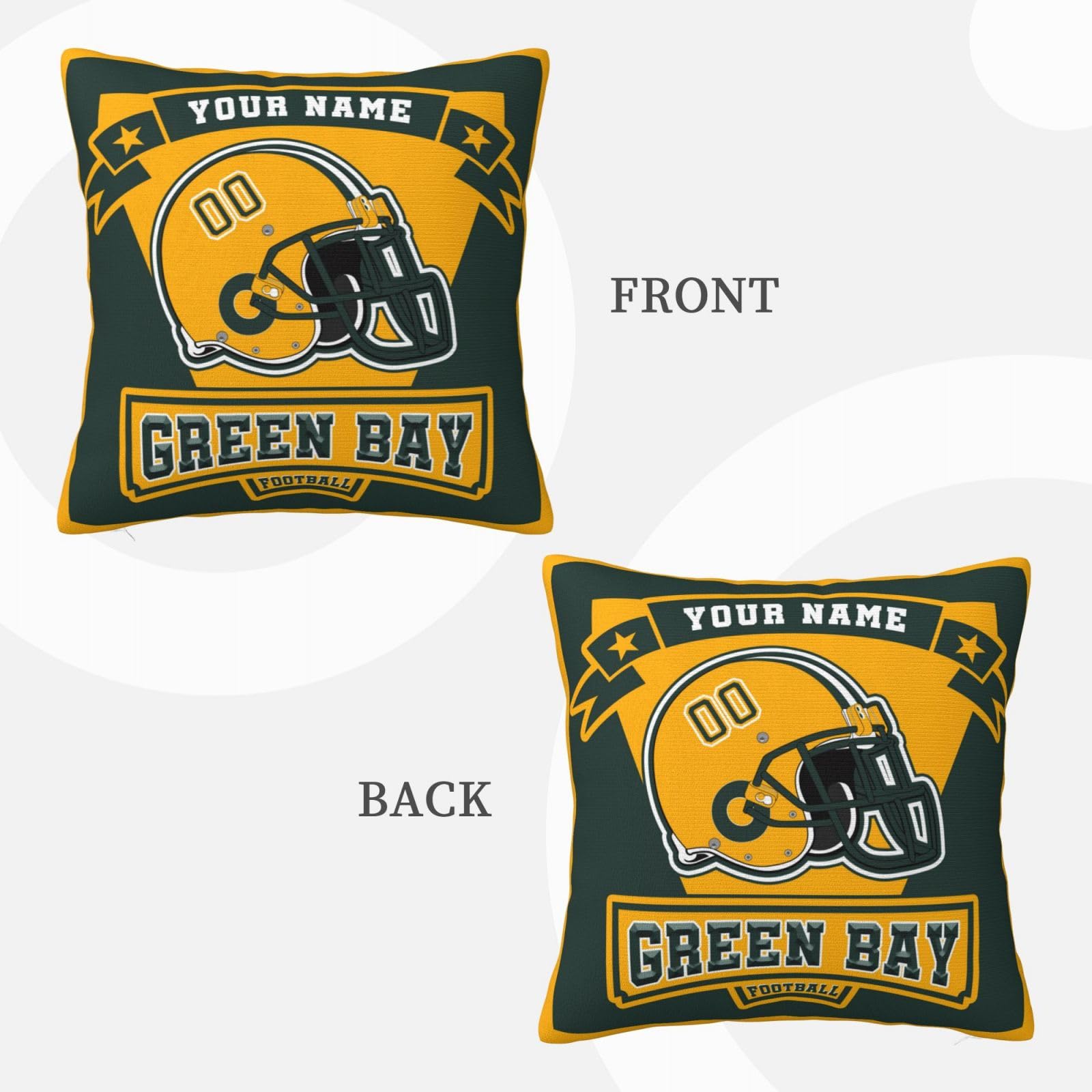 Custom Green Bay Throw Pillow Cover - Personalized with Name & Number - Soft Decorative Couch Pillow Case for Sofa, Bedroom & Home Decor - Perfect Gift for Packers Fans & Football Lovers