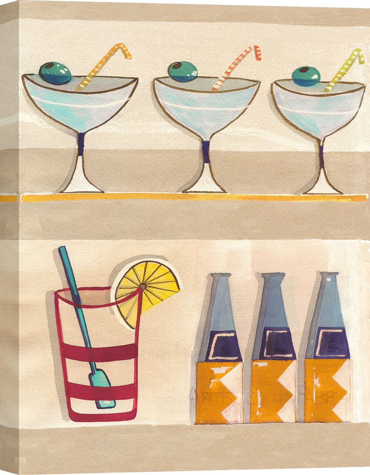 ART PRINT CAFE' – Kitchen Canvas Wall Art – Happy Hour by Pat Dupree – 50x70 cm – Perfect for Dining Room & Coffee Shop Decor