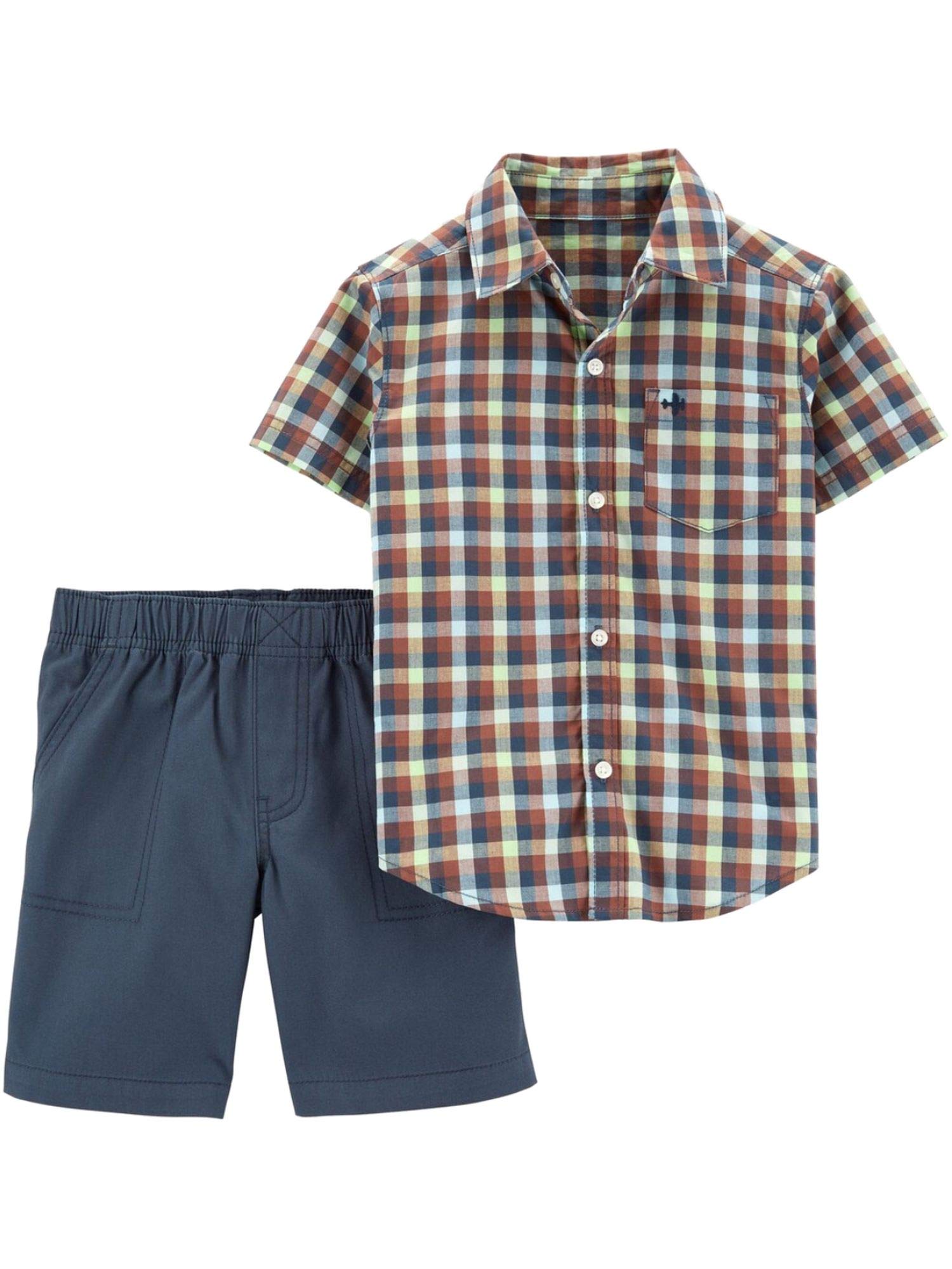 Carters Baby Boys Blue Plaid Button-Up Shirt & Shorts Set - Casual Outfit for Infant & Toddler (6-24 Months) - Perfect for Family Photos, Parties & Everyday Wear