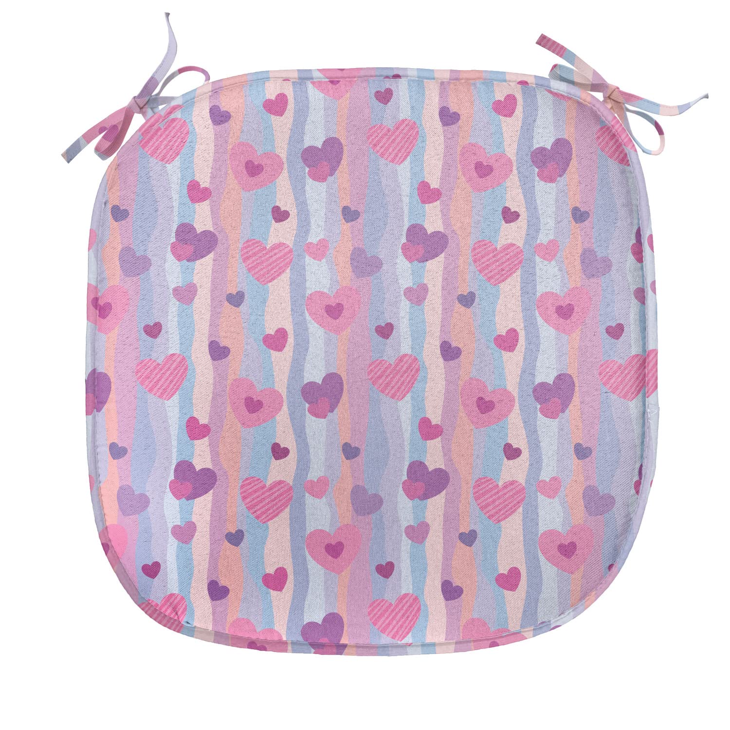 Ambesonne Love Chair Cushion Set of 12 - Heart Pattern Valentine's Day Seat Pads with Anti-Slip Backing, 16x16 Inch Pale Mauve Purple - Perfect for Kitchen, Dining Chairs, Patio Furniture & Romantic Weddings