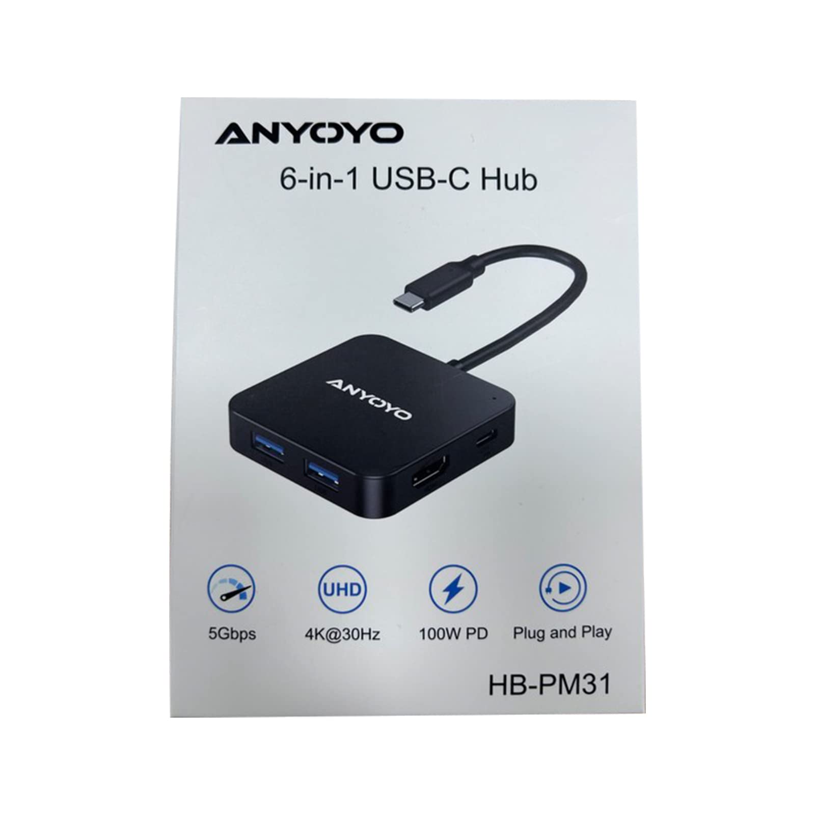 6-Port USB 3.0 Hub with 3 USB-A, 2 USB-C & 1 USB-C Power Port - High-Speed Data Transfer USB C Hub for Laptop, PC, Printer, Flash Drive - Perfect for Home Office, Gaming & Multi-Device Charging
