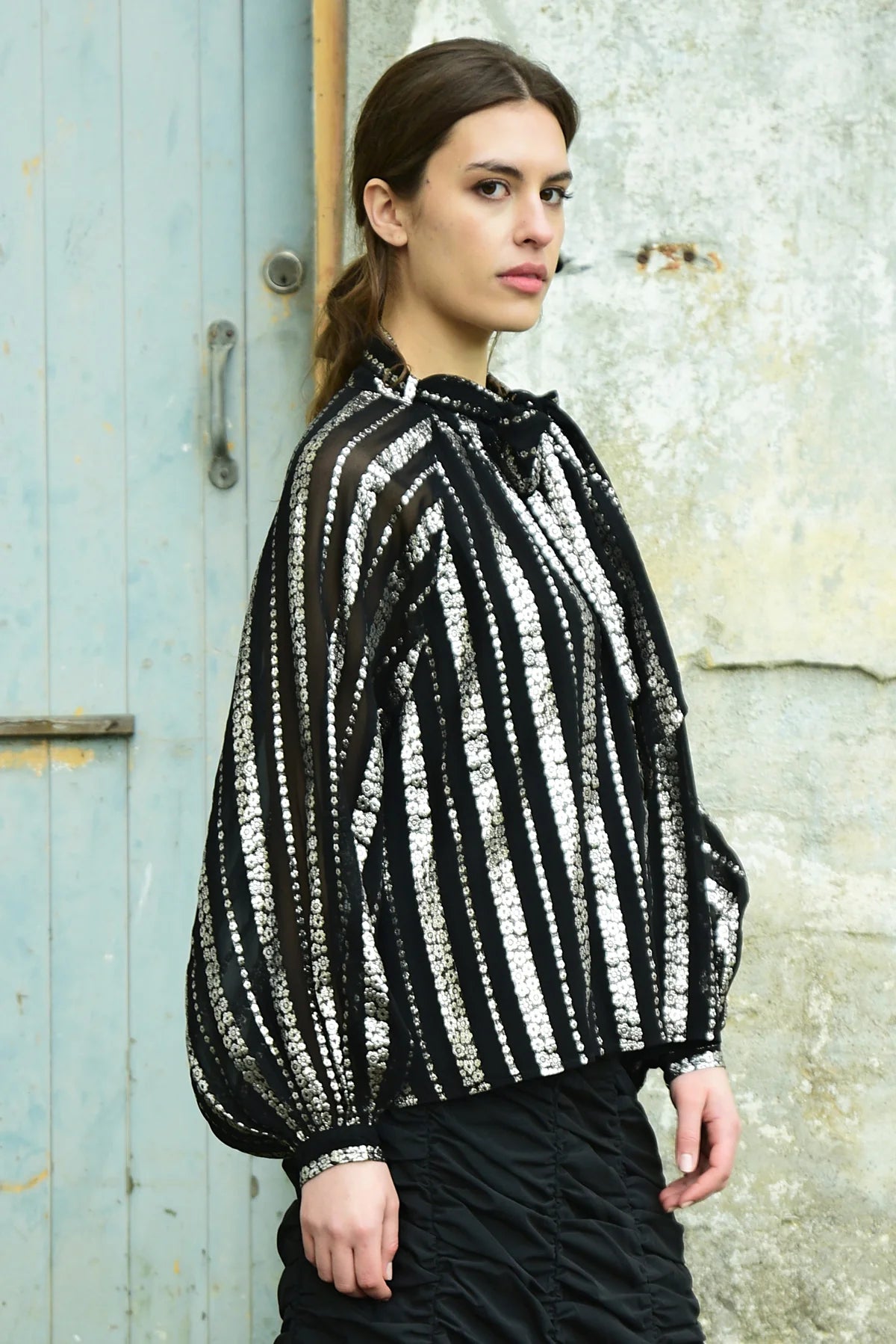 Elegant Black and Silver Blouse for Women - Perfect for Parties, Work & Special Occasions