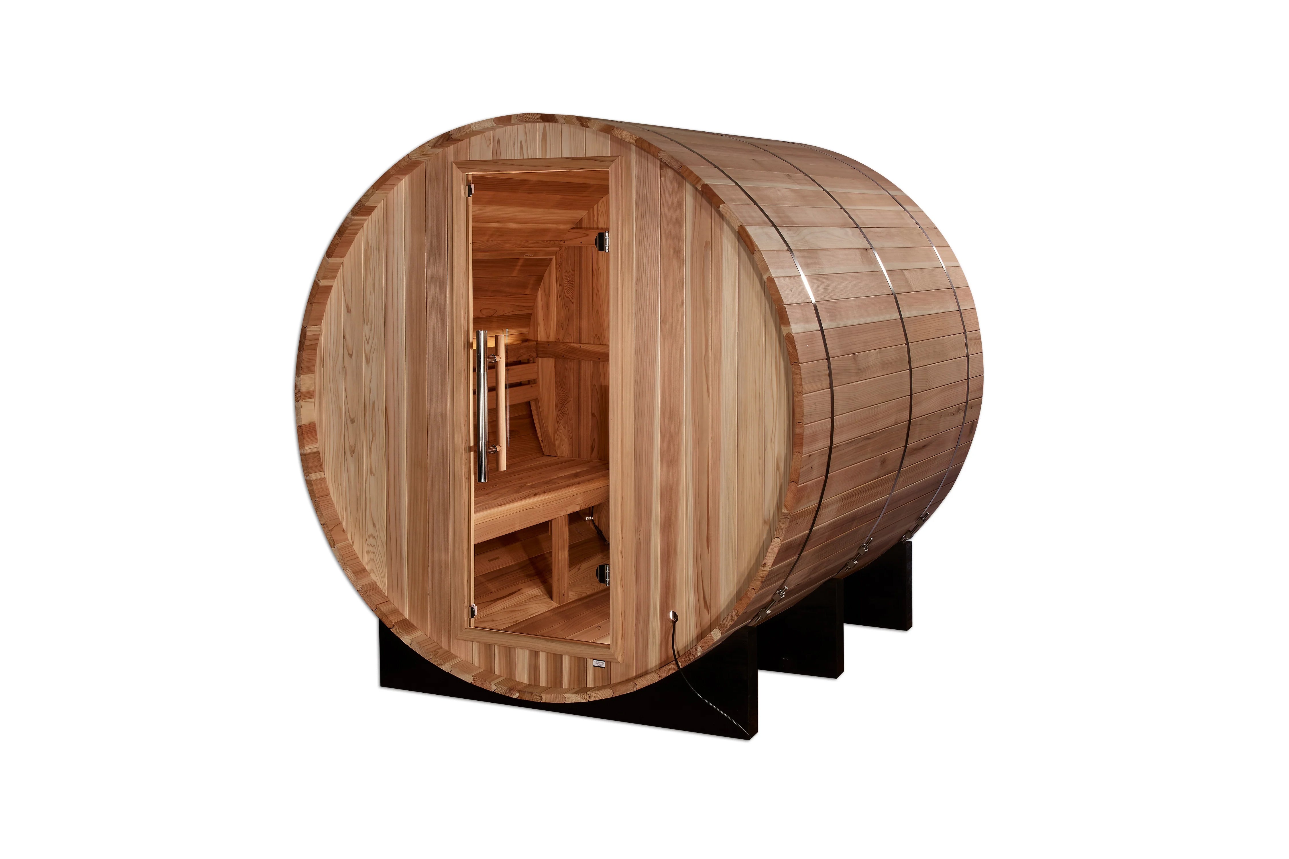 Golden Designs Arosa 4-Person Barrel Sauna - Traditional Wooden Home Spa for Relaxation & Detox - Perfect for Backyard, Basement or Home Gym Use
