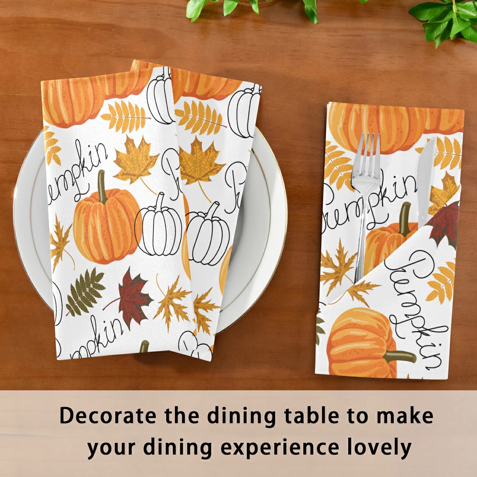 Premium Thanksgiving Cloth Napkins Set of 6 - Washable & Reusable Polyester Table Napkins with Pumpkin Leaf Design for Fall Autumn Decor, Family Dinners, Holiday Parties & Special Occasions | Perfect for Thanksgiving Dinner, Christmas Gathering & Seasonal Home Decor
