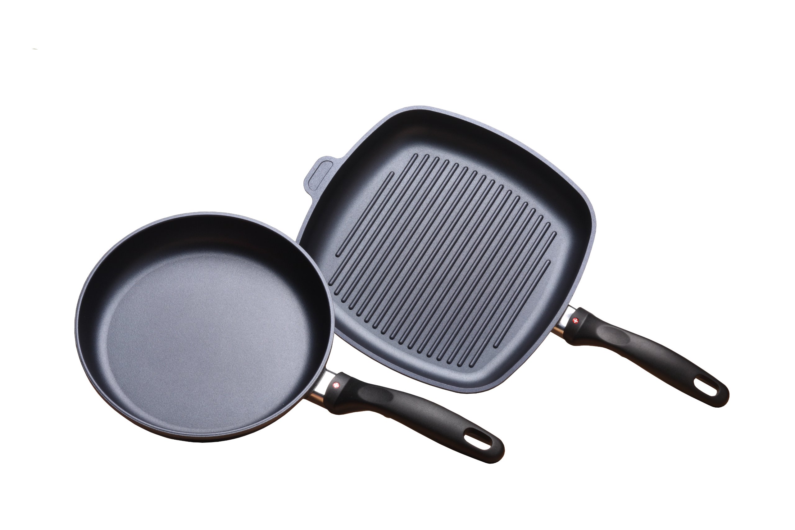 Premium Swiss Diamond 2-Piece Nonstick Fry Pan & Grill Pan Set - Diamond Reinforced Coating, Oven & Dishwasher Safe Cookware (Gray) - Perfect for Searing, Grilling & Everyday Cooking