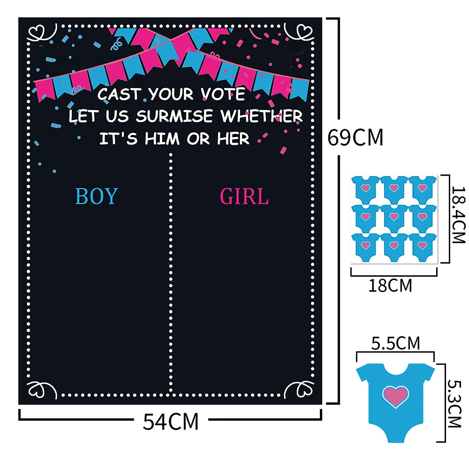 GWAWG 54PCS Gender Reveal Voting Game - Boy or Girl Guessing Game Party Supplies for Baby Shower, Gender Reveal Party & Birthday Celebrations