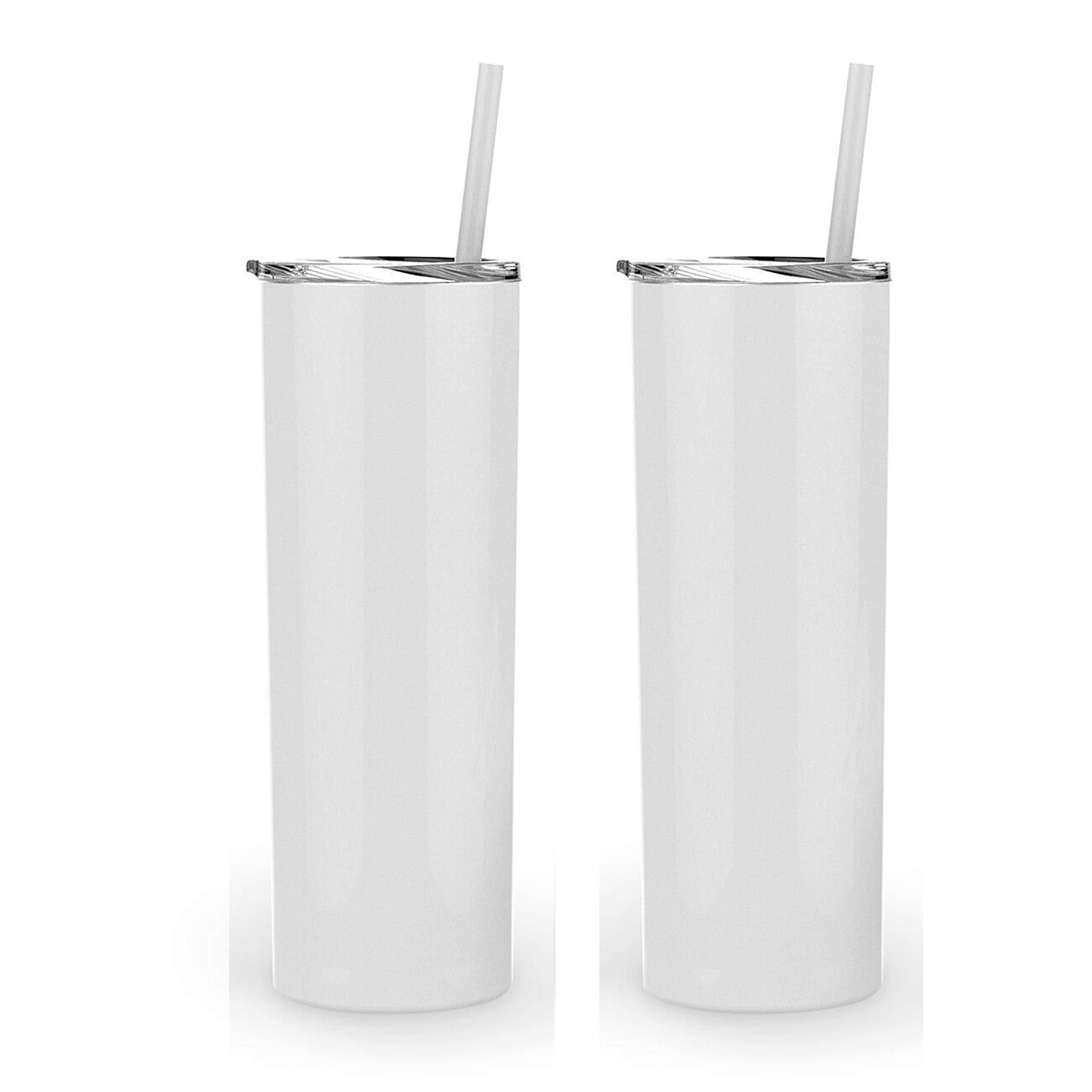 Stellar White Sublimation 20 oz Skinny Steel Tumbler - Double Wall Vacuum Insulated Stainless Steel Travel Mug (2 Pack) - Perfect for Coffee, Tea & Cold Drinks at Work, Gym or Outdoor Activities