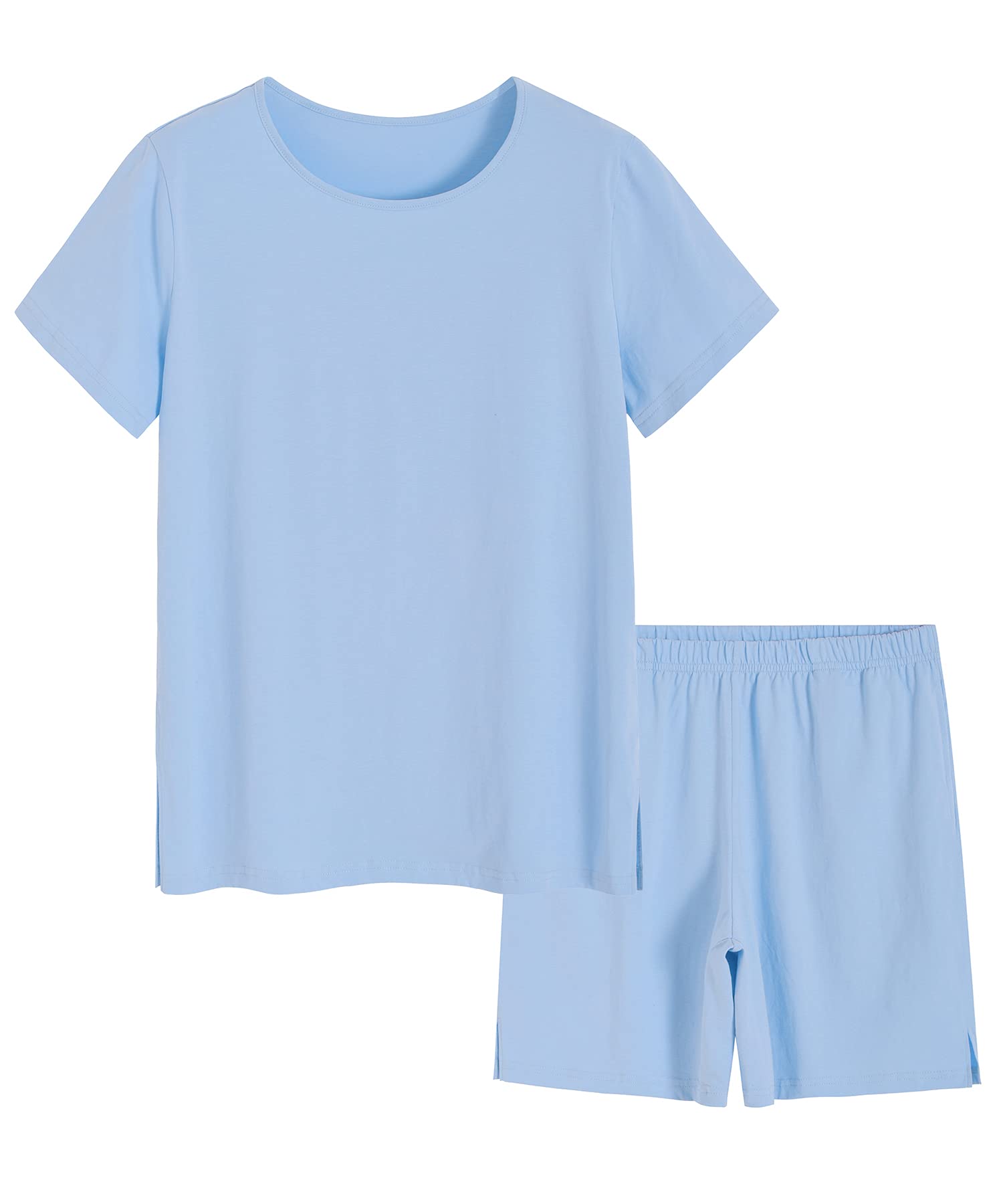 Women's Soft Cotton Pajama Set - Short Sleeve Sleep Shirt & Lounge Shorts - Comfy Nightwear for Bedtime, Relaxing at Home & Summer Sleepwear
