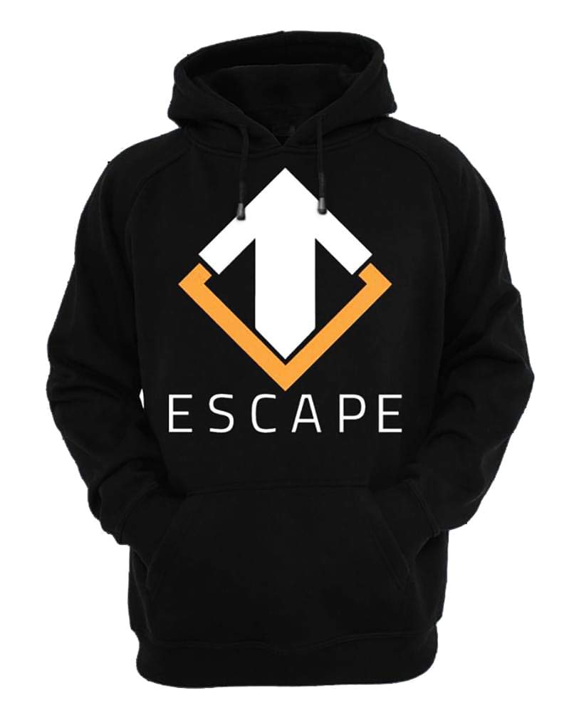 Gaya Entertainment Escape Gaming Logo Men's Black Hoodie - Large Size | Comfortable Cotton Pullover for Gamers, Casual Wear & Outdoor Activities