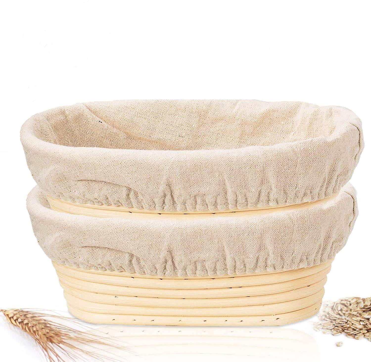 Premium 10 Inch Oval Banneton Bread Proofing Basket - 2 Pack, Natural Rattan Sourdough Proofing Basket for Artisan Bread Baking, Perfect for Homemade Sourdough, Ciabatta & French Bread - Ideal for Bakers & Bread Making Enthusiasts