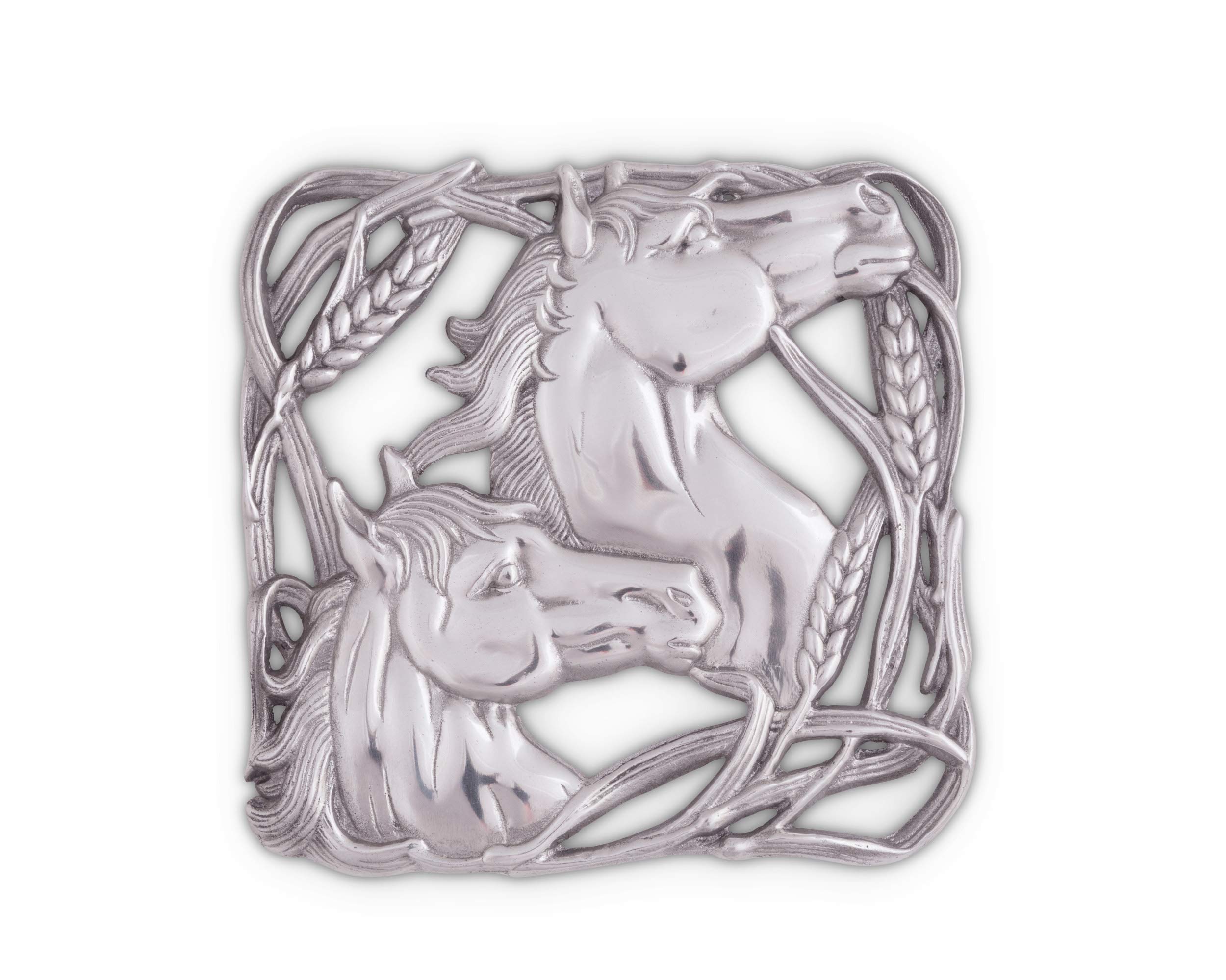Arthur Court Designs 8-Inch Aluminum Horse with Wheat Trivet - Heat Resistant Hot Plate for Pans, Pots, Dishes & Teapots - Perfect for Kitchen, Dining Table & Holiday Serving