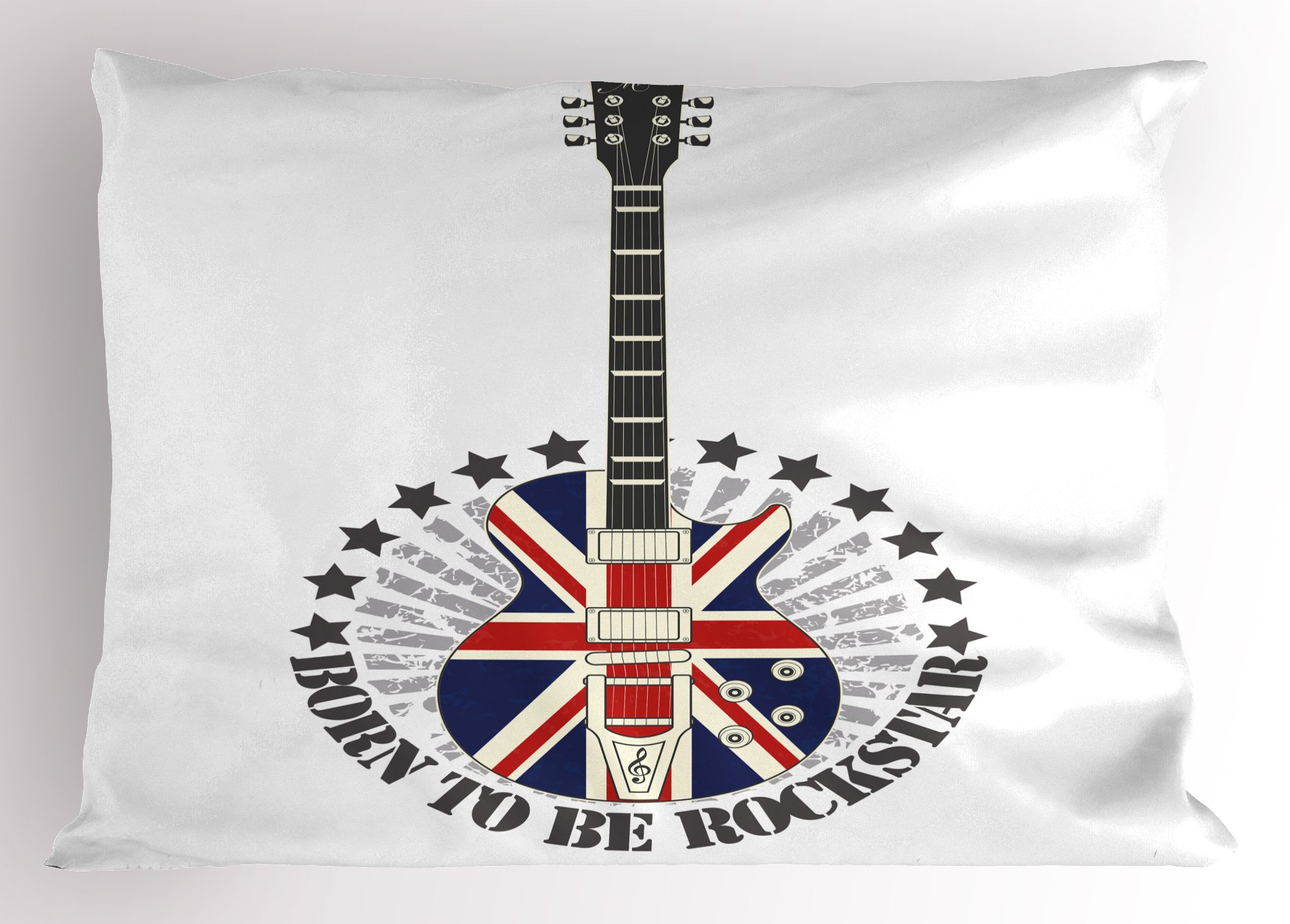 Ambesonne Rock Music Themed Pillow Sham - Union Jack Guitar & Stars Print, Decorative Standard King Size Pillowcase (36