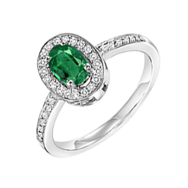 14K White Gold Diamond (1/5 CTW) & Emerald (1/5 CTW) Engagement Ring for Women - Perfect for Weddings, Anniversaries & Special Occasions