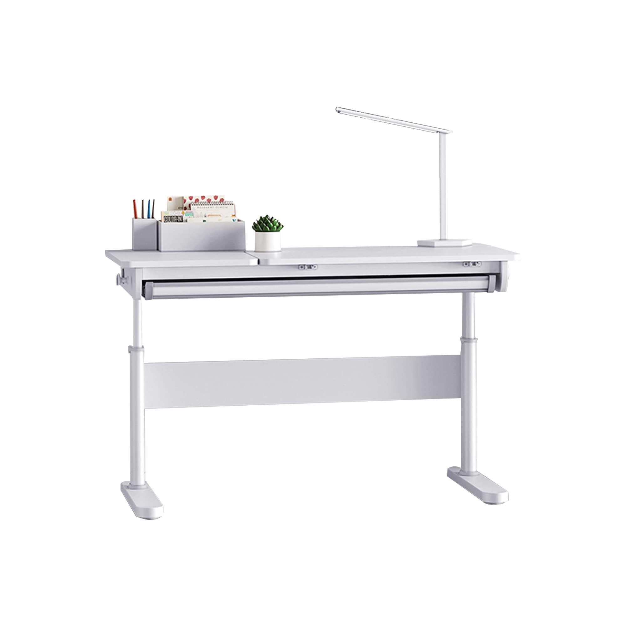 Adjustable Height Kids Study Desk - Ergonomic Wooden Desk with Tiltable Desktop & Storage Drawer for Children 5-18 Years (White) | Perfect for Homeschooling, Online Learning & Bedroom Study Space