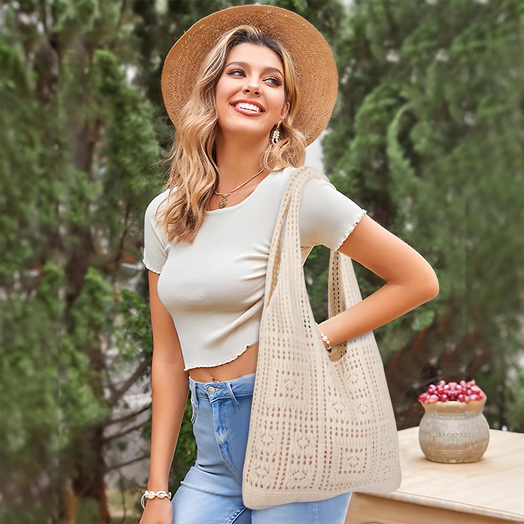 Stylish Large Knitted Shoulder Tote Bag - Crochet Beach Bag for Women | Boho Hobo Handbag | Perfect for Summer Outings, Beach Trips & Shopping