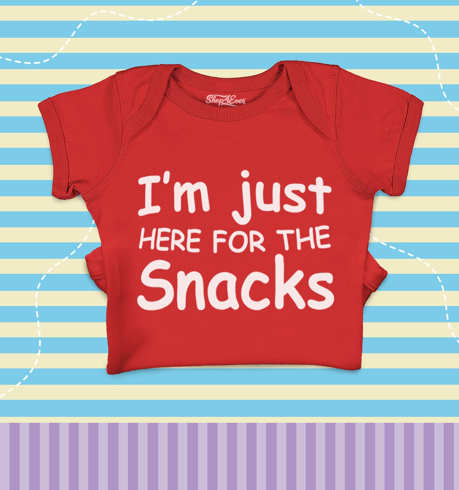 Shop4ever® 'I'm Just Here for The Snacks' Baby Bodysuit - 100% Cotton Romper for Newborns & Infants - Perfect for Playtime, Photo Shoots & Casual Outings