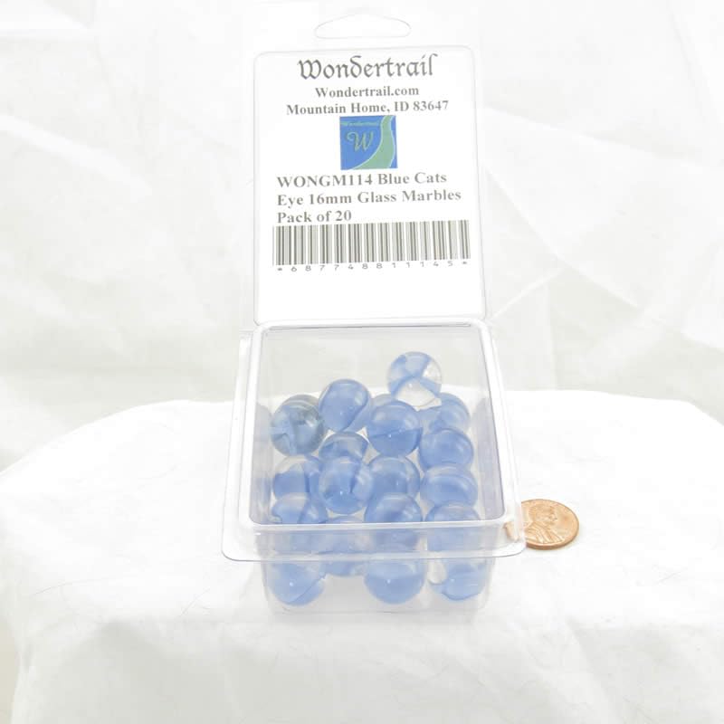 Blue Cat's Eye 16mm Glass Marbles - Pack of 20 for Home Decor, DIY Crafts & Kids Games - Premium WONGM114 Marble Set