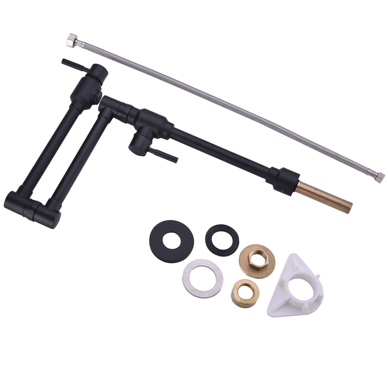 Premium Black Deck Mount Pot Filler Kitchen Faucet - Brass Folding Faucet with Dual Handles & Stretchable Double Swing Joint - Single Hole Sink Faucet for Professional Chefs & Home Cooking Enthusiasts