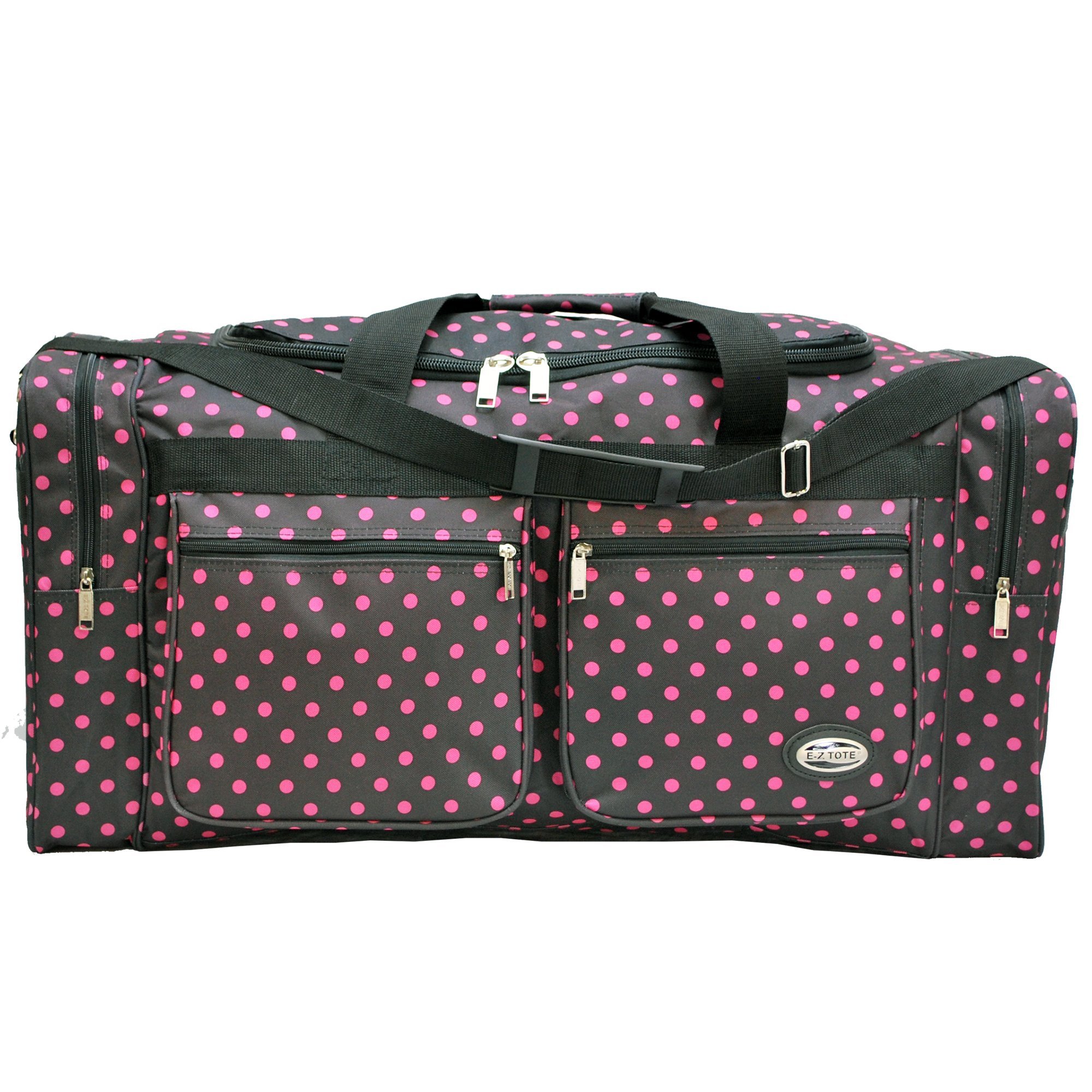 E-Z Tote Polka Dot Duffle Bag - Large 30 Inch Gym Bag & Travel Duffel with 4 Color Options (Black/Pink Dots) - Perfect for Workouts, Weekend Trips & Sports Gear Storage