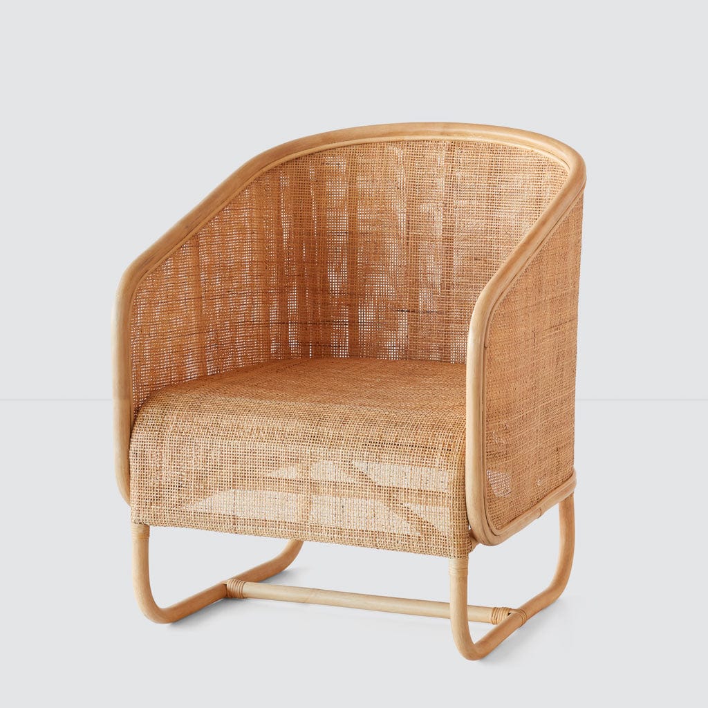 Lindu Cane Lounge Chair - Handwoven Rattan Patio Chair with Cushion - Perfect for Outdoor, Garden, Poolside & Balcony Relaxation