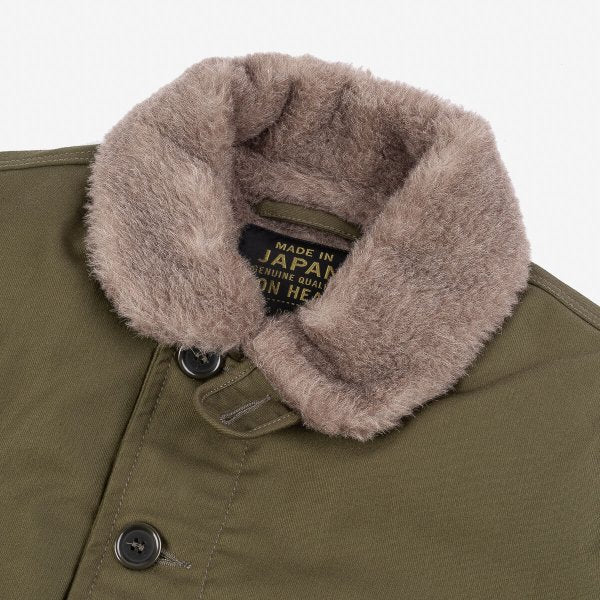 Iron Heart IHM-35 ODG Alpaca Lined Whipcord N1 Deck Jacket - Olive Green Heavyweight Winter Coat for Men | Cold Weather Workwear & Outdoor Adventure Jacket