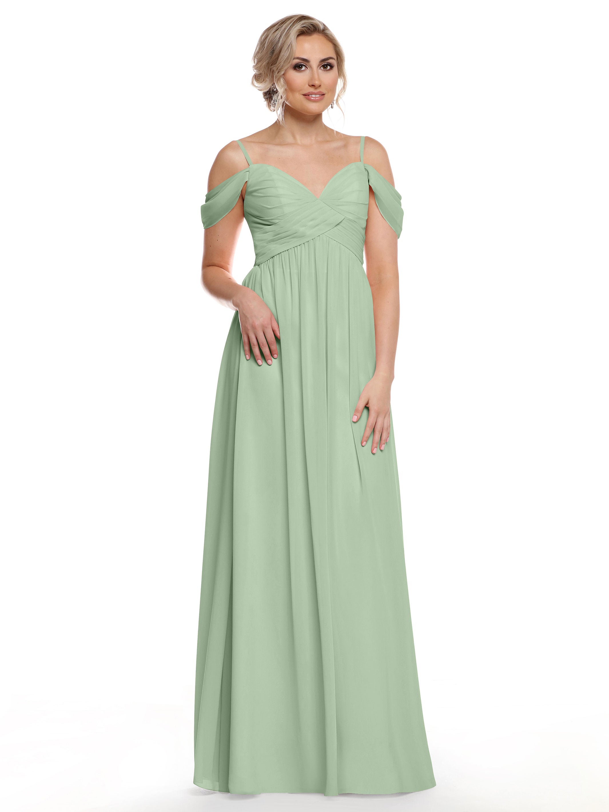 Elegant Off Shoulder Chiffon Bridesmaid Dress with Spaghetti Straps - Perfect for Weddings, Formal Events & Special Occasions