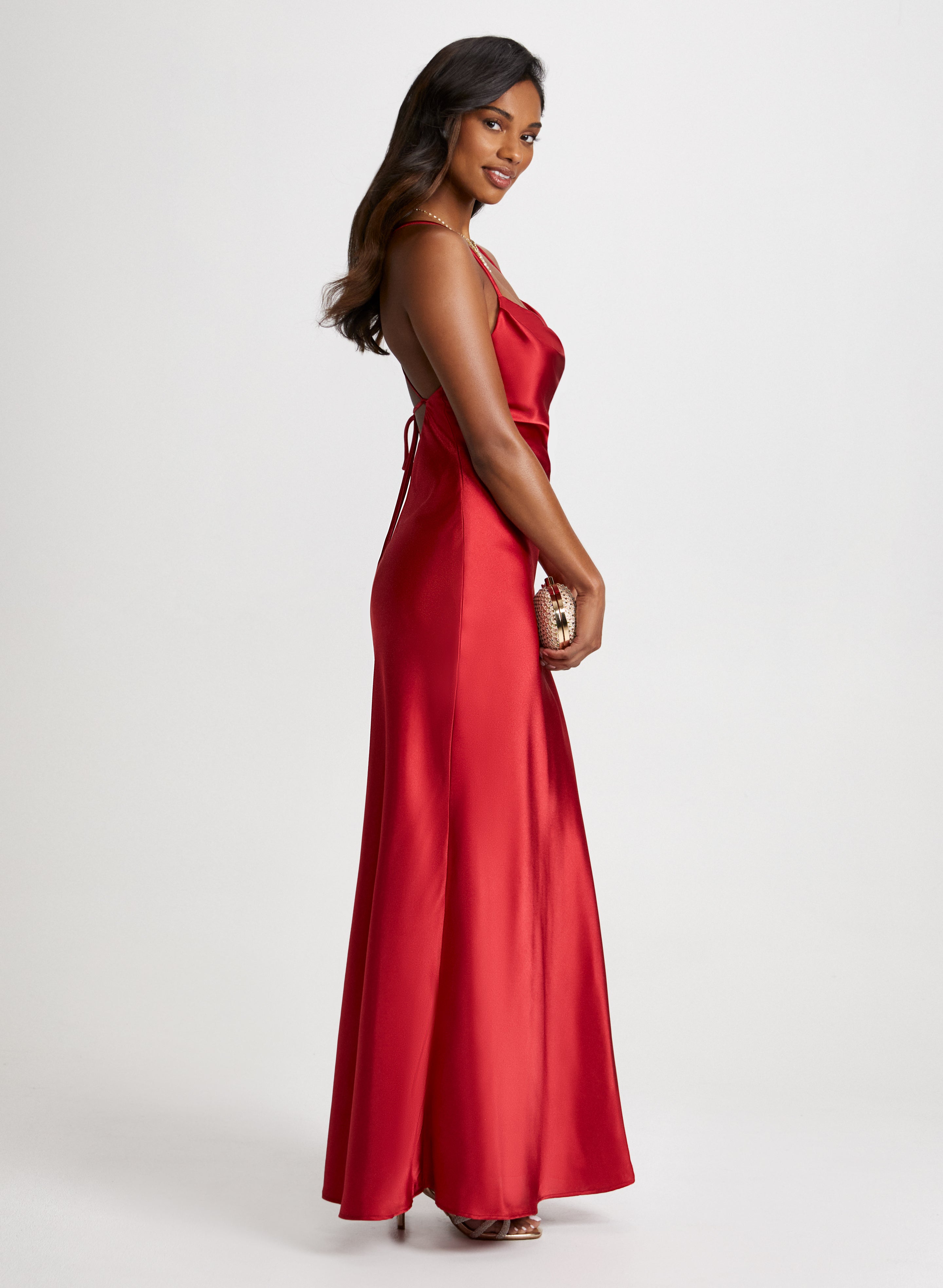 Elegant Drape Neck Satin Dress for Women - Formal Evening Gown for Parties, Weddings & Special Occasions