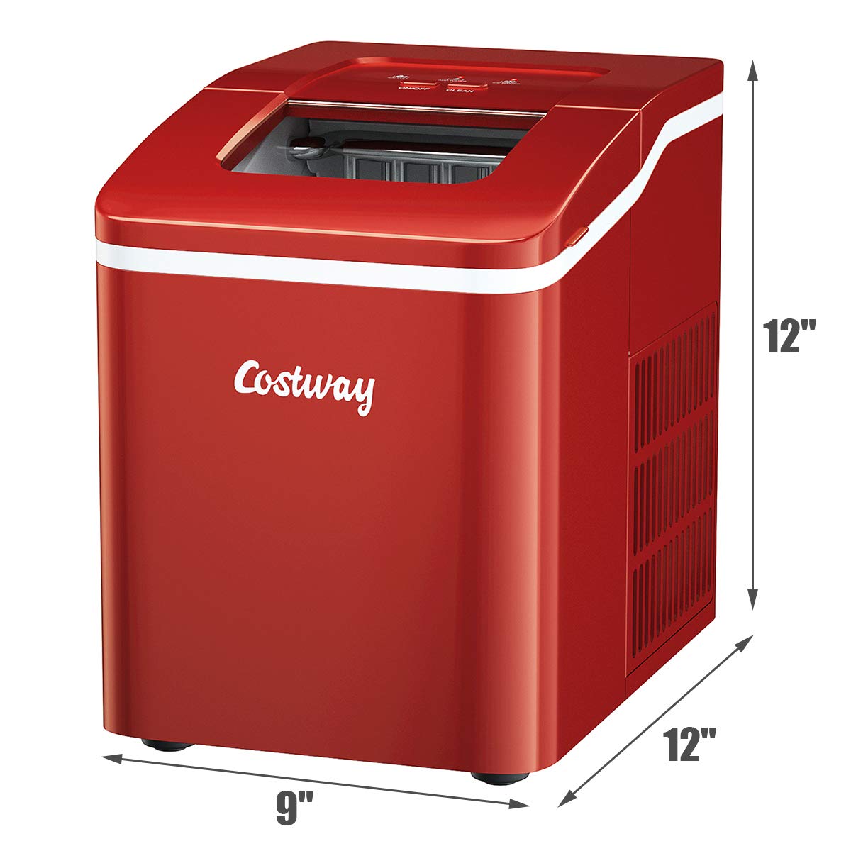 COSTWAY 26Lbs/24H Portable Countertop Ice Maker with Self-Cleaning Function - Makes Bullet Ice Cubes in 8 Minutes - Includes Scoop & Removable Basket - Perfect for Home, Parties, Bars, RV Trips & Outdoor Gatherings (Red)