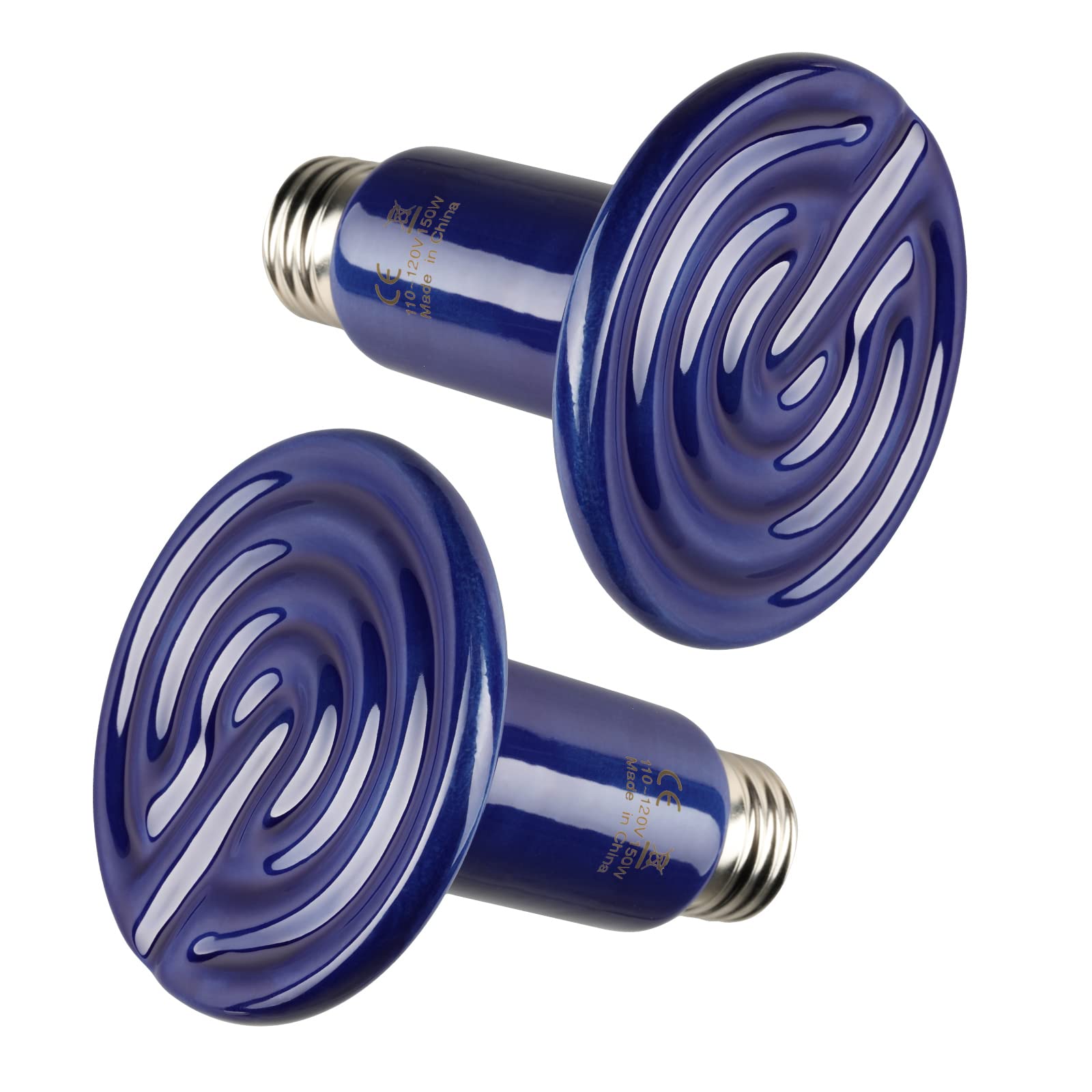 Simple Deluxe 150W Ceramic Heat Emitter Bulb 2-Pack - No Light Reptile Heating Lamp for Terrariums, Snake & Turtle Tanks, Chicken Brooders - Ideal for Amphibian Pets & Egg Incubation (Royal Blue)