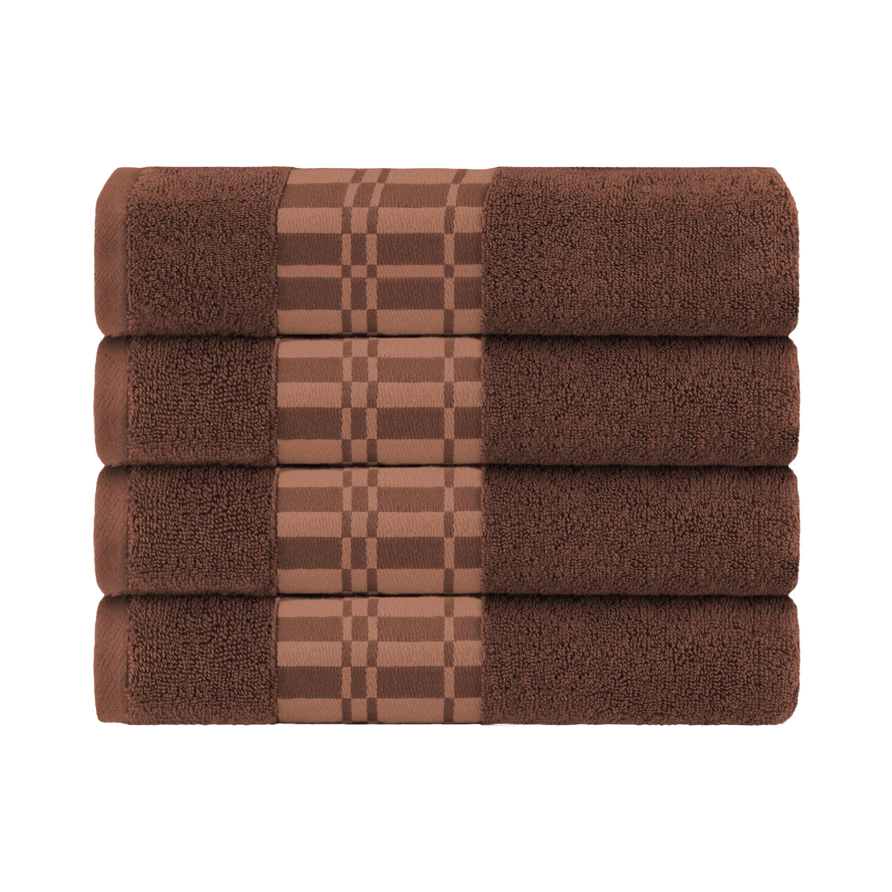 Larissa Cotton Geometric Embroidered Border Bath Towels Set of 4 - Soft Absorbent Quick-Dry Luxury Towels for Spa, Bathroom, Pool & Beach Use