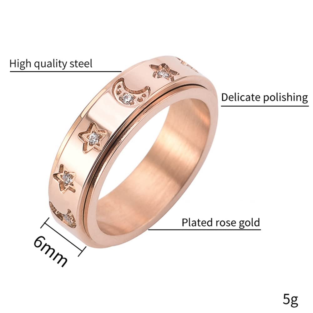 Unisex Stainless Steel Star Moon CZ Crystal Spinner Ring - Anxiety Fidget Jewelry for Stress Relief - Wedding, Engagement & Promise Band - Perfect for ADHD, Office & Everyday Wear