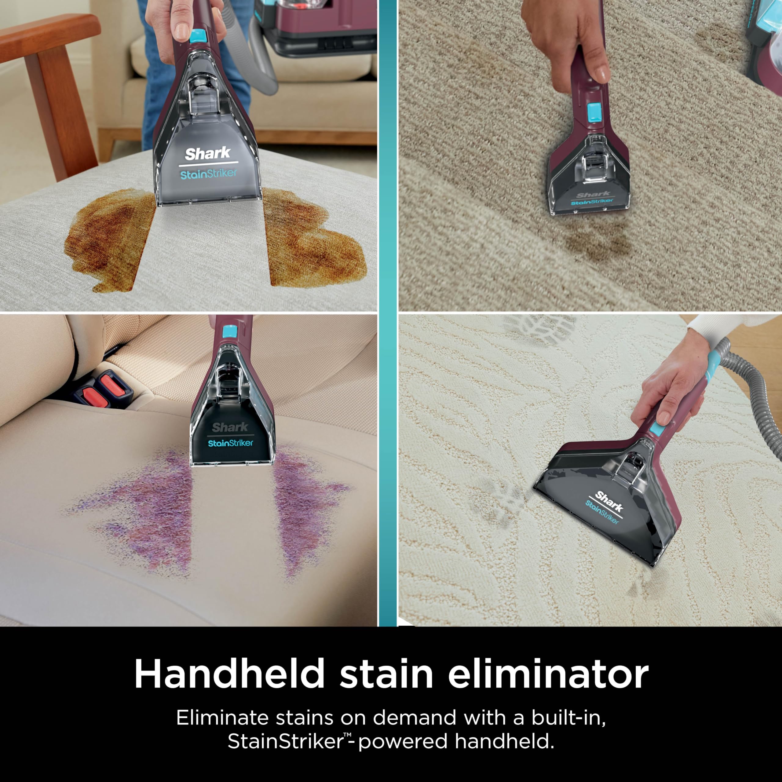 Shark PX203BRN Portable Carpet Cleaner Machine - Upholstery & Stain Remover for Pet Hair, Area Rugs, Couches - Includes 2 Cleaning Solutions & 3 Tools - Eliminates Spots, Odors & Stains - Perfect for Home, Office & Pet Owners (Burgundy)