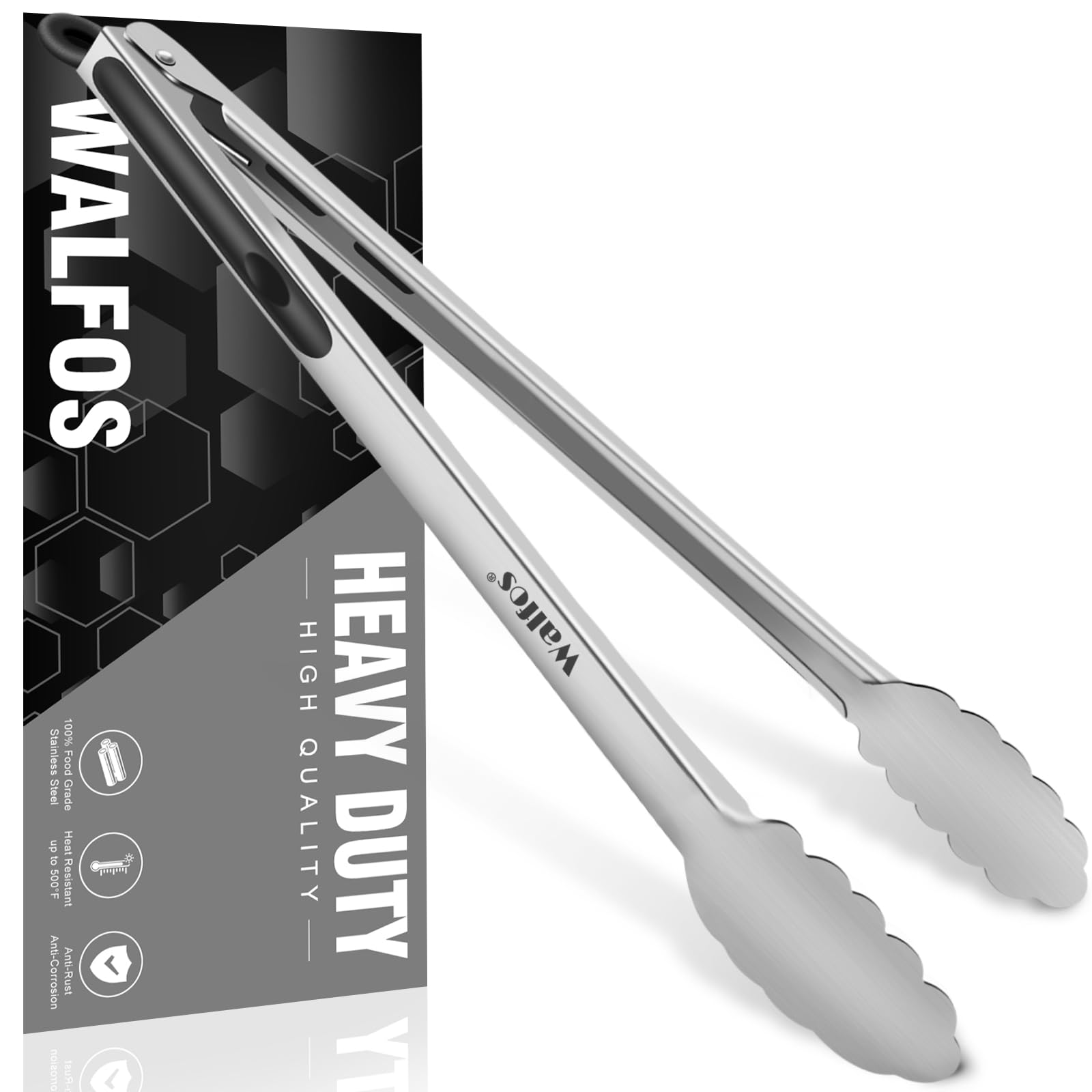 Walfos 17-Inch Extra Long Stainless Steel BBQ Grill Tongs - Heavy Duty Grilling Utensils for Cooking, Barbecue, Buffet & Food Turning - Perfect for Outdoor Grilling, Camping & Backyard BBQs