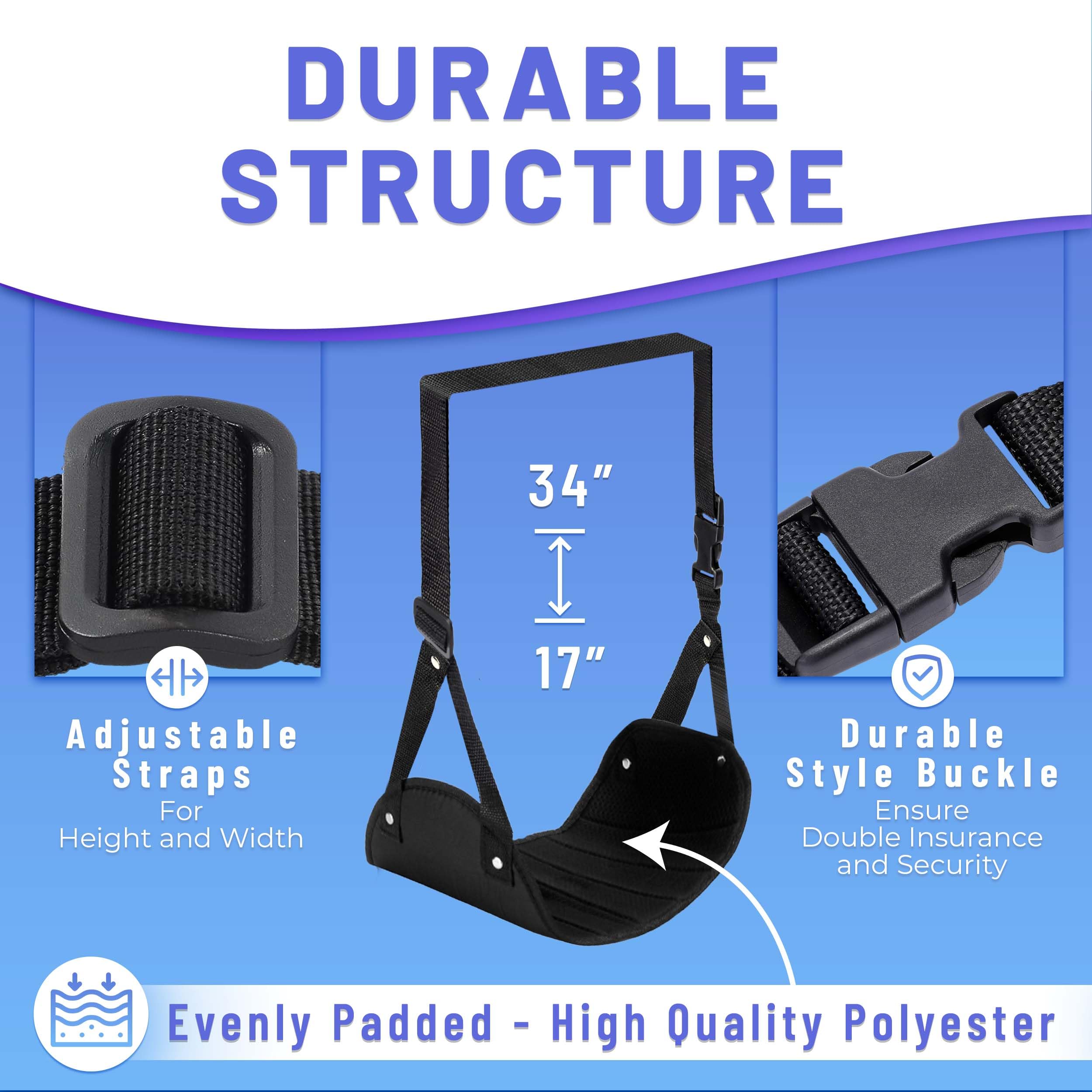 Airplane Footrest (2 Pack) - Adjustable Foot Hammock for Travel & Office Use - Comfortable Foot Support for Long Flights, Work Desks & Home Relaxation - Essential Airplane Travel Accessories & Ergonomic Office Footrest
