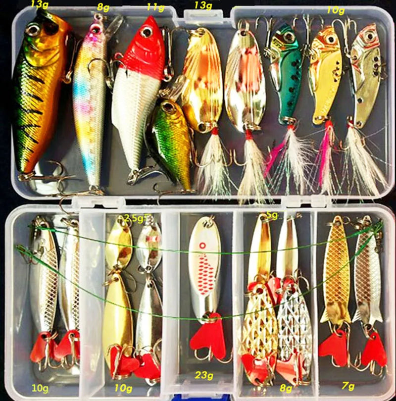 All in One Fishing Lure Kit - 50pcs Hard/Soft Baits, Metal Jigs with Tackle Box for Bass Trout Saltwater Fishing | Complete Starter Set for Beginners & Pros | Ideal for Freshwater Lakes, Rivers & Ocean Fishing
