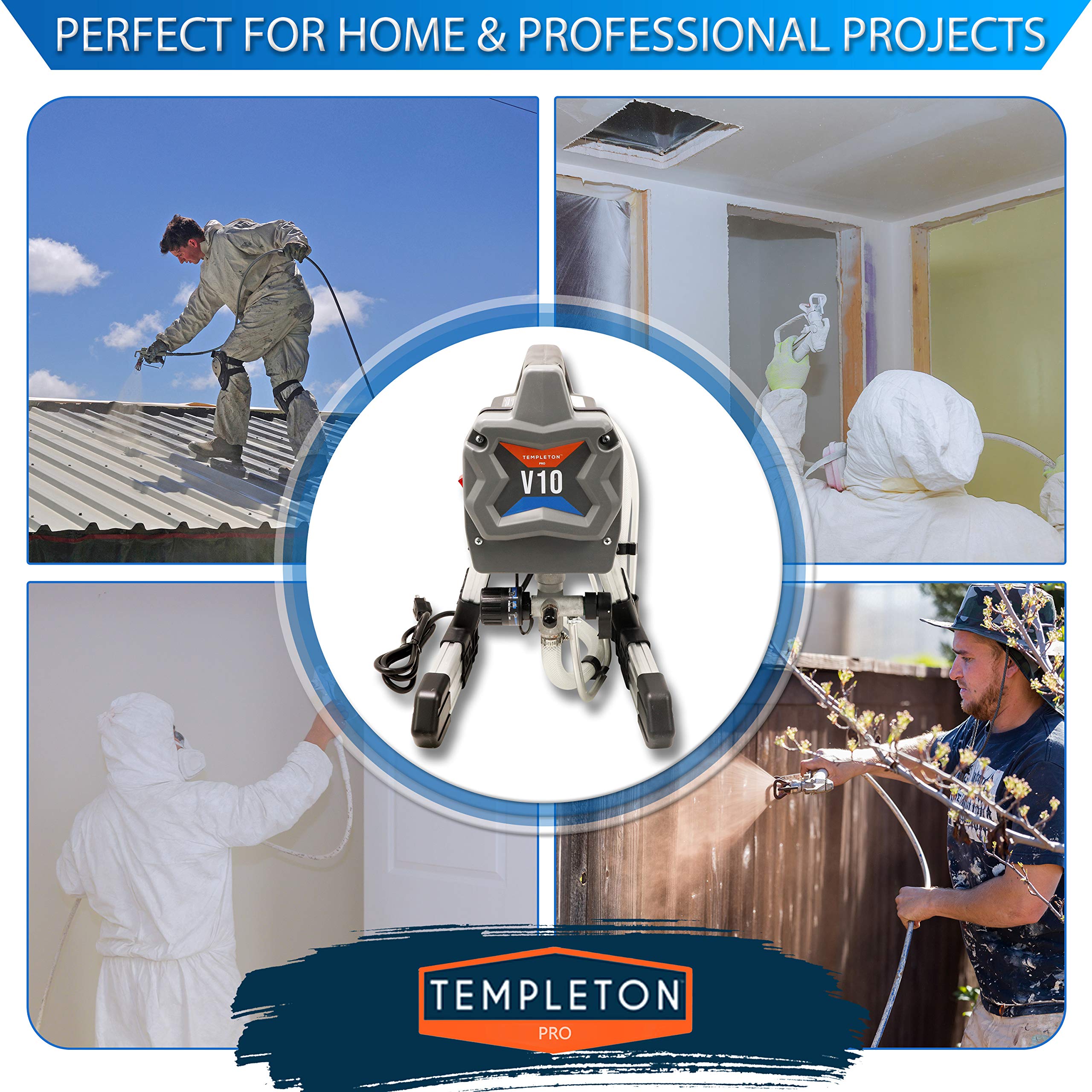 Templeton V10 Airless Paint Sprayer - 5/8 HP Motor, 33' Hose & Spray Nozzle Included - Perfect for Home Renovation, Furniture Painting & Exterior Projects