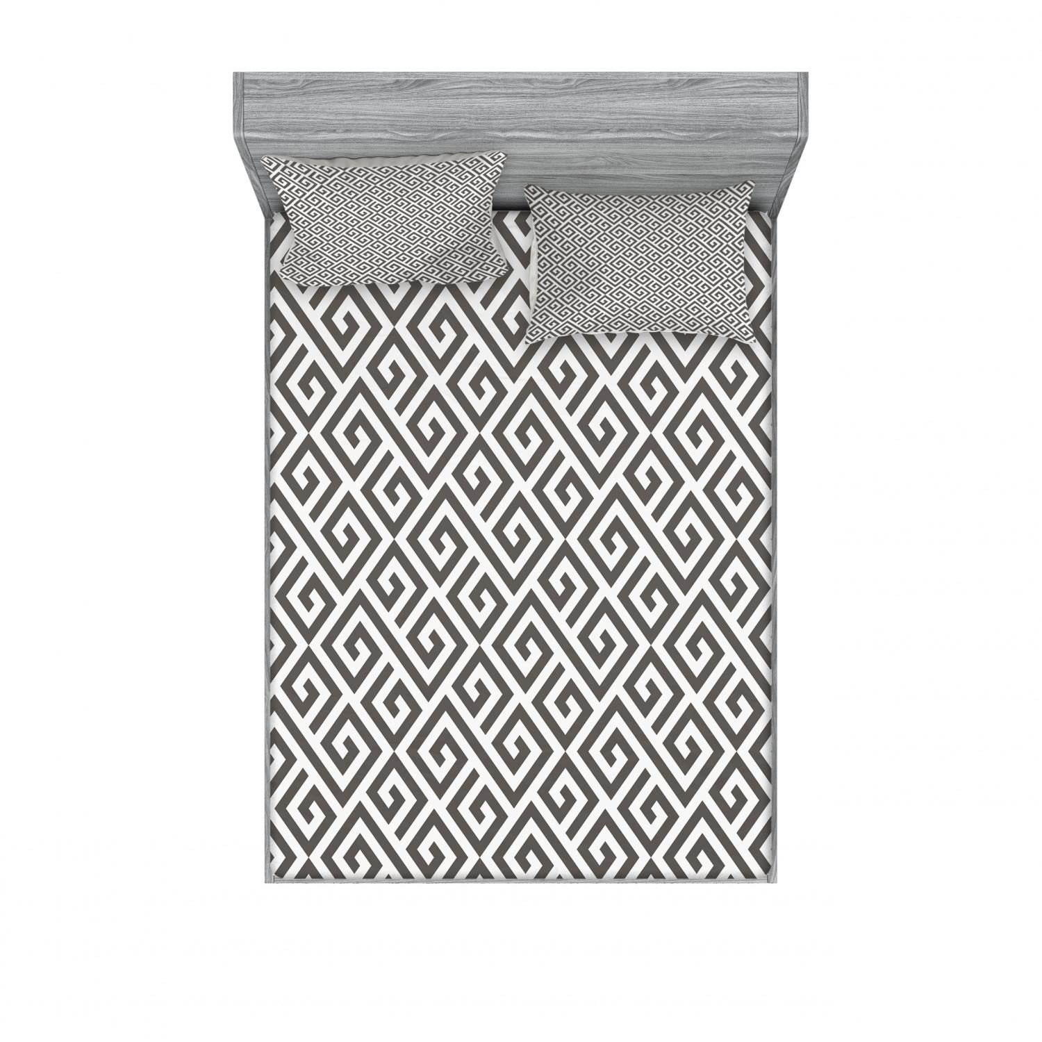 Ambesonne Modern 2-Piece Full Size Fitted Sheet Set with 4 Pillow Shams - Geometric Maze Pattern Bedding in White & Army Green - Soft Breathable Sheets for Guest Rooms, Dorms & Modern Bedroom Decor