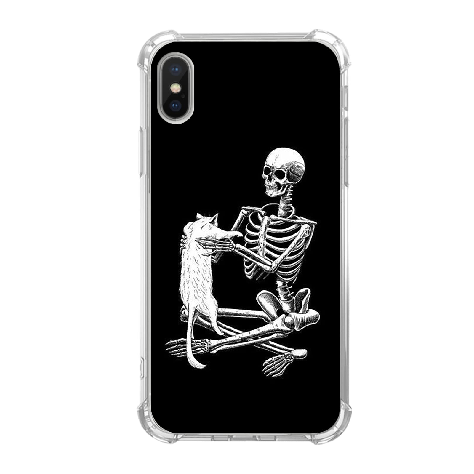 Black Skull White Cat iPhone Xs/X Case - Trendy Skeleton & Cat Design TPU Bumper Cover for Women Men Girls Boys | Perfect for Daily Use, Parties & Gifts