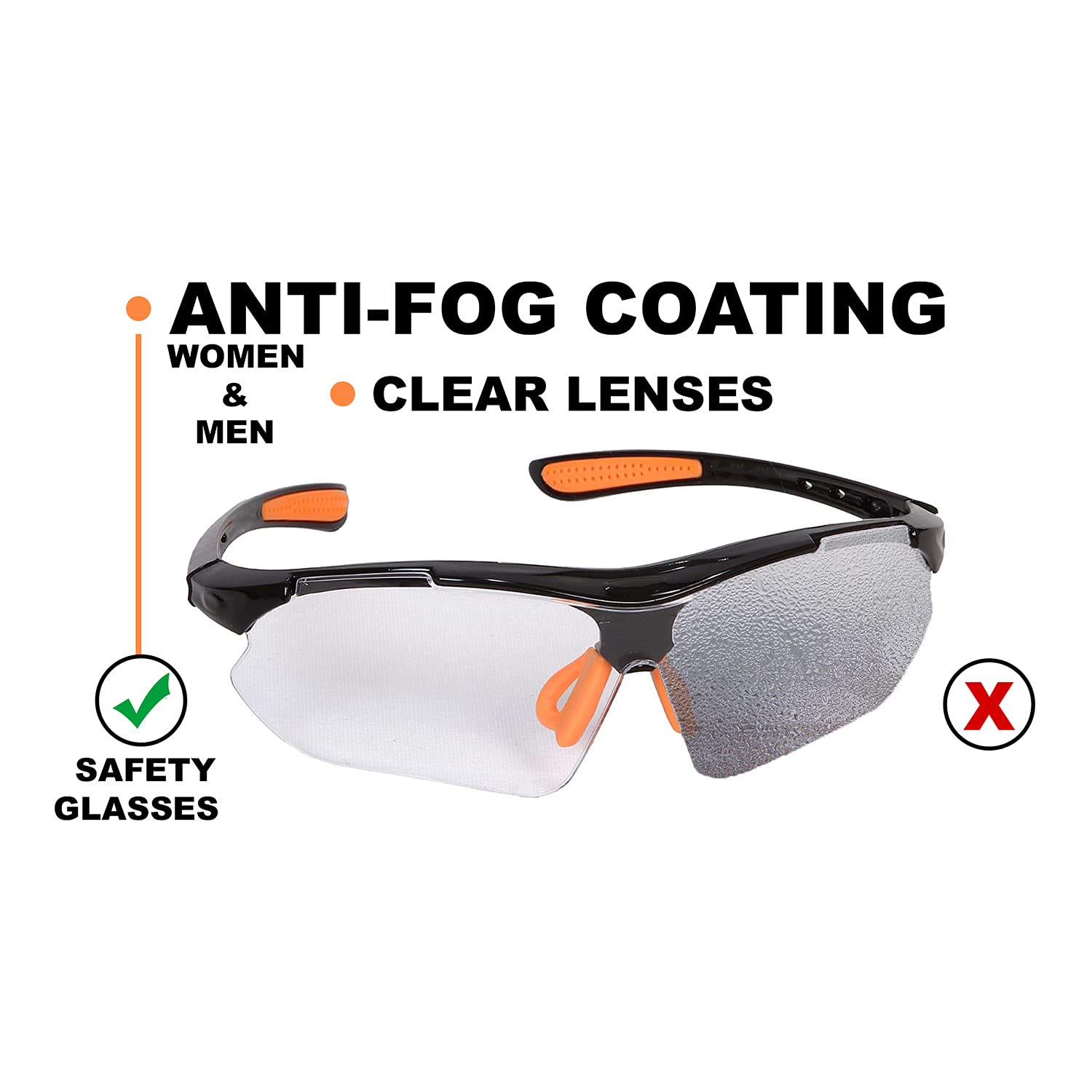Z87 Certified Safety Glasses for Women & Men - Anti-Fog Protective Eyewear for Lab Work, Shooting, Nursing & PPE - Comfortable Work Glasses for Home & Industrial Use - Medium Size