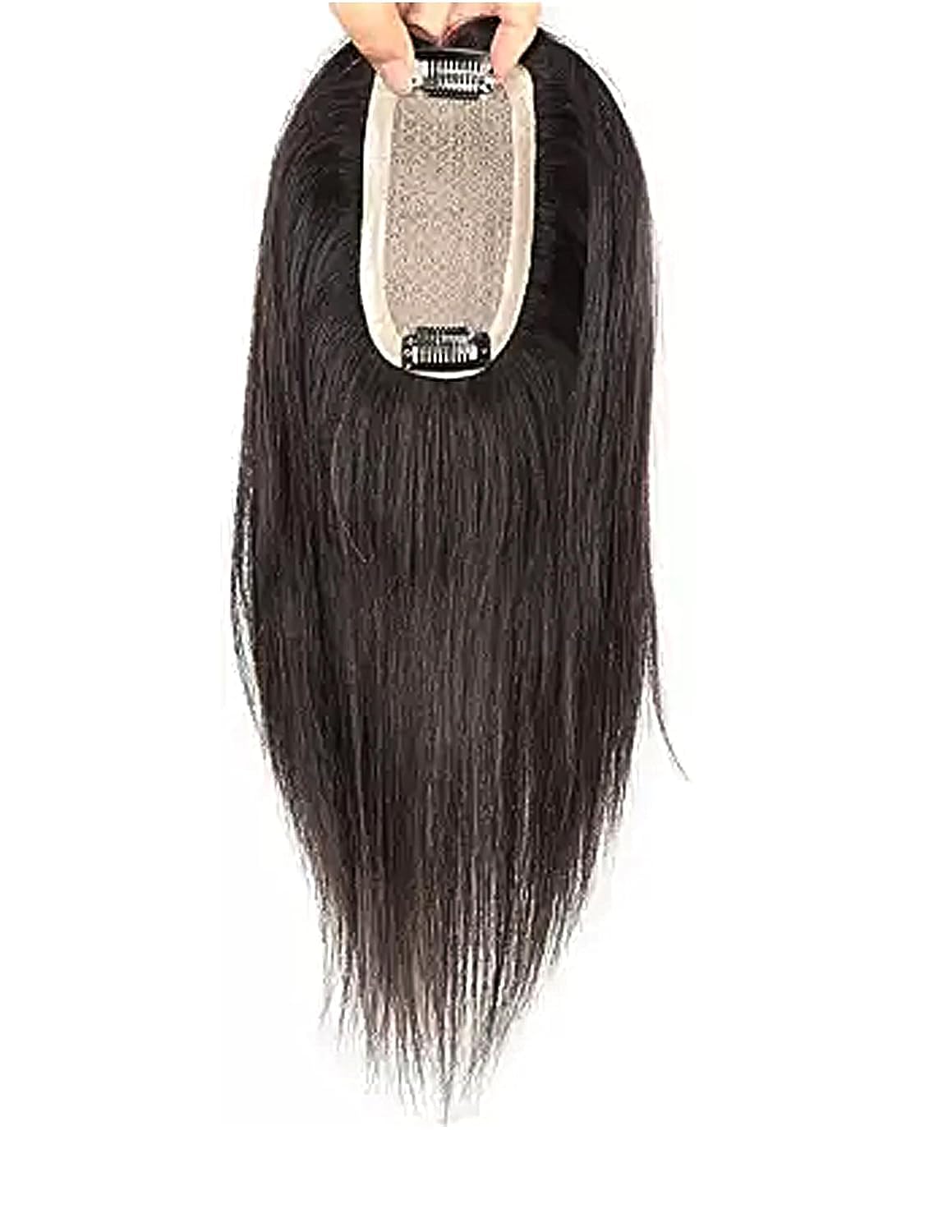 Gramercy Hair Silk Base Human Hair Clip-In Toppers for Women - Straight & Thin Hair Crown Extensions for Hair Loss | Perfect for Daily Wear, Styling & Volume Boost