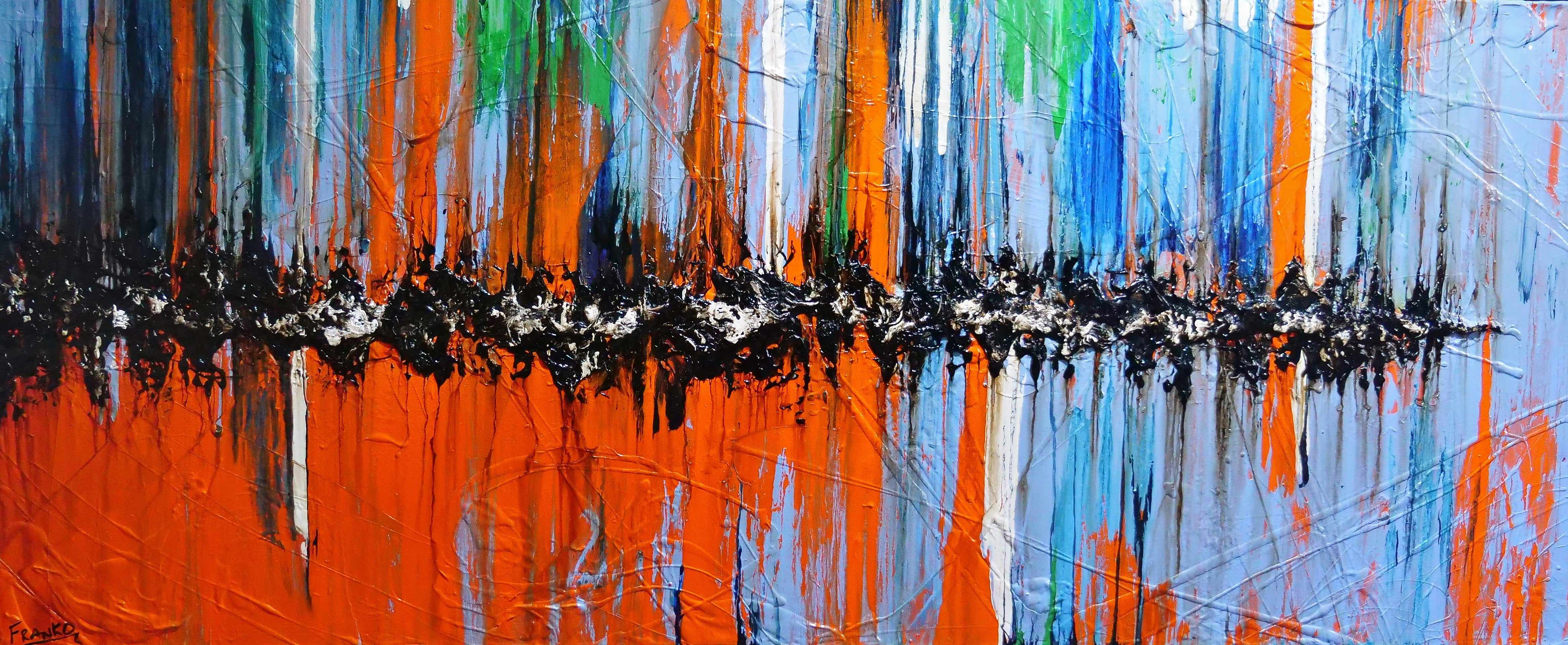 240cm x 100cm Orange Blue Textured Abstract Wall Art Painting - Modern Home Decor for Living Room, Bedroom & Office
