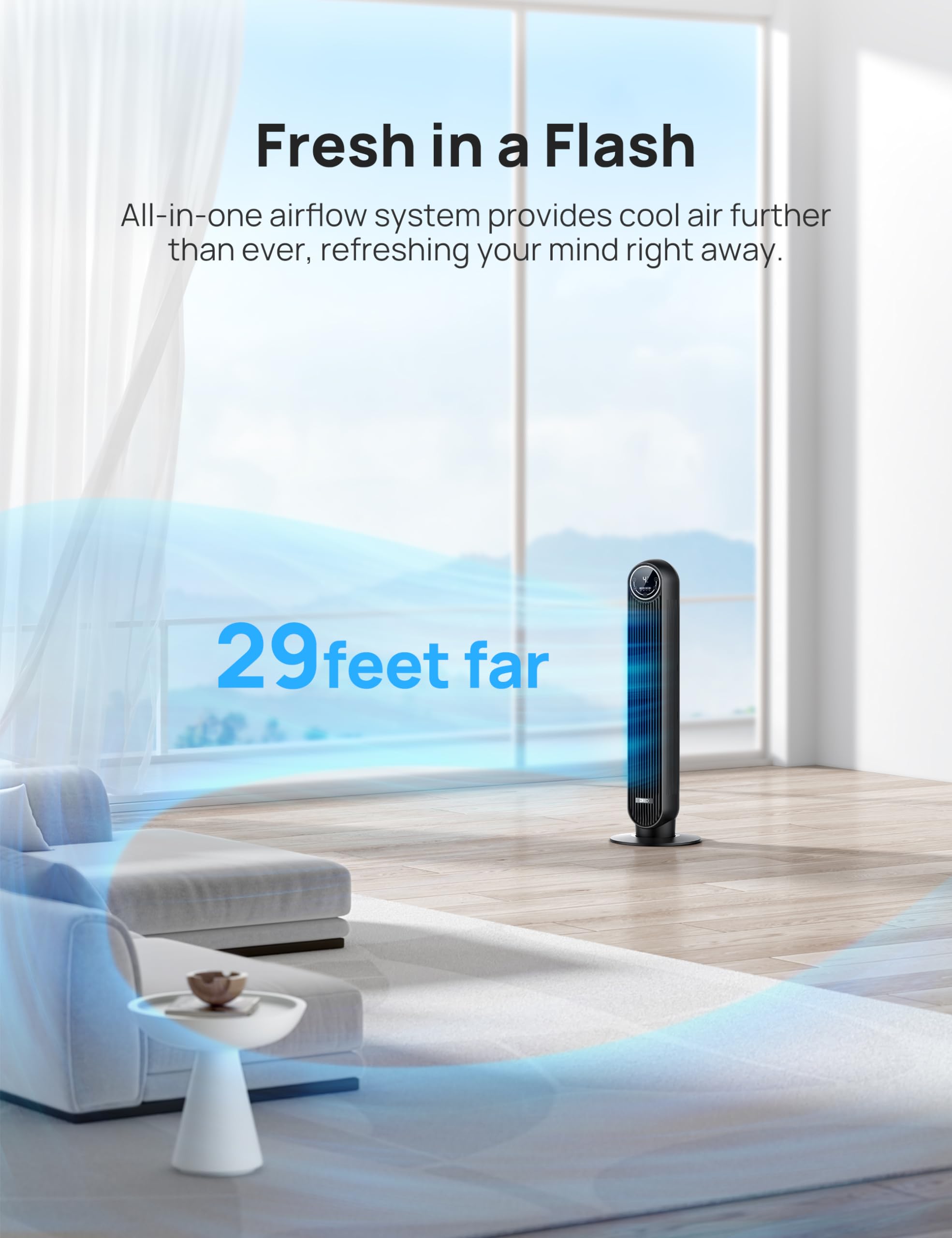 Dreo 24ft/s Quiet Tower Fan & Space Heater with Thermostat - Portable Electric Heater for Bedroom, Office, and Indoor Use | Fast Cooling & Heating for Year-Round Comfort