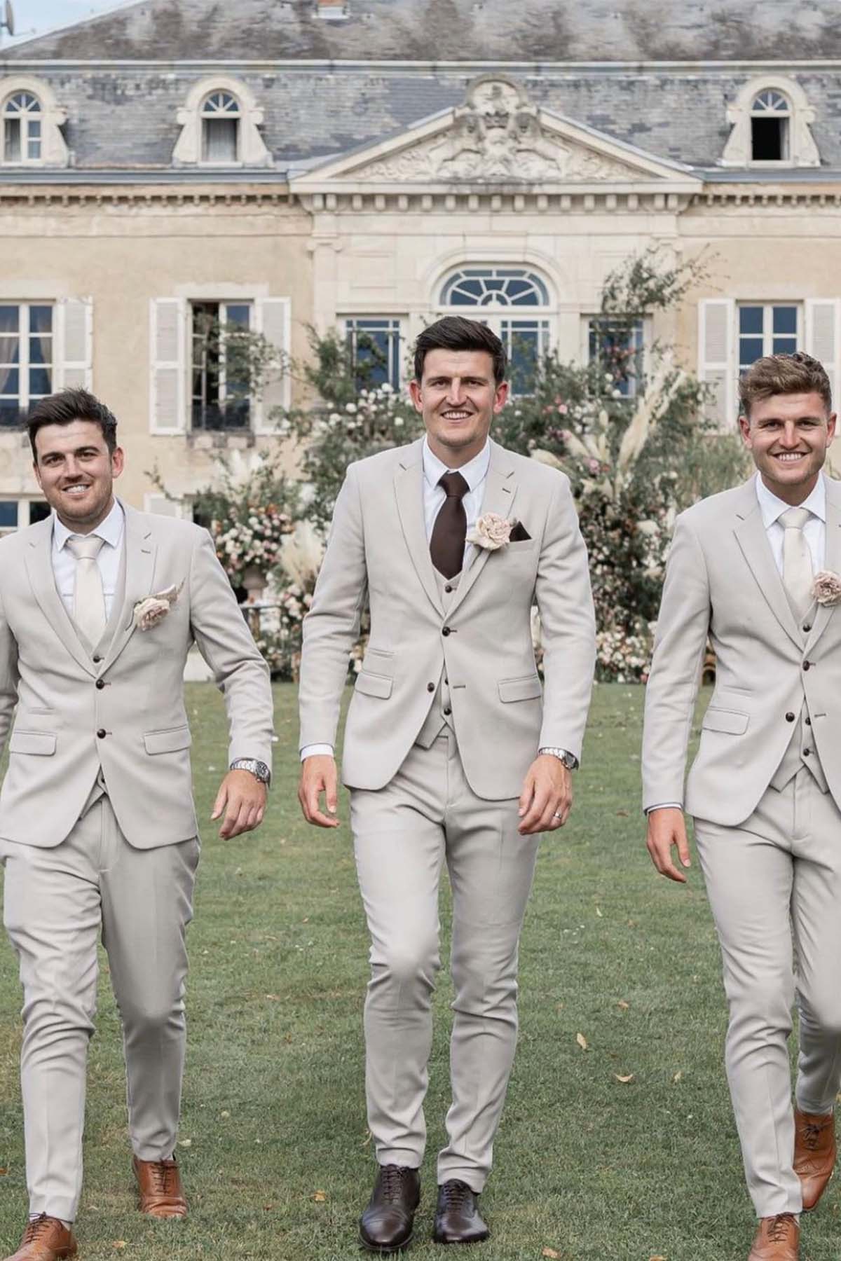 HM5 Stone Tailored Three Piece Suit for Men - Premium Slim Fit Business Suit for Weddings, Interviews & Formal Events