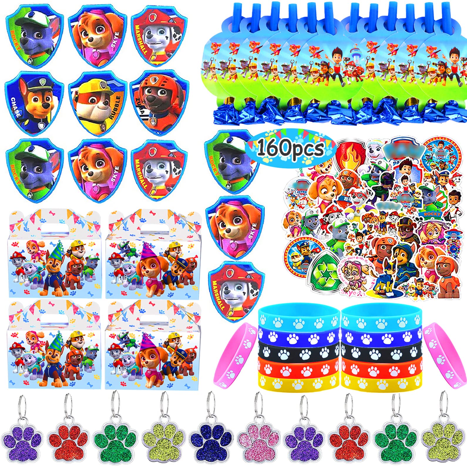 UNOR Puppy Patrol Birthday Decorations - 160pcs Cartoon Dog Themed Party Supplies for Kids, Piñata Stuffing | Perfect for Birthday Parties, Baby Showers & Themed Events