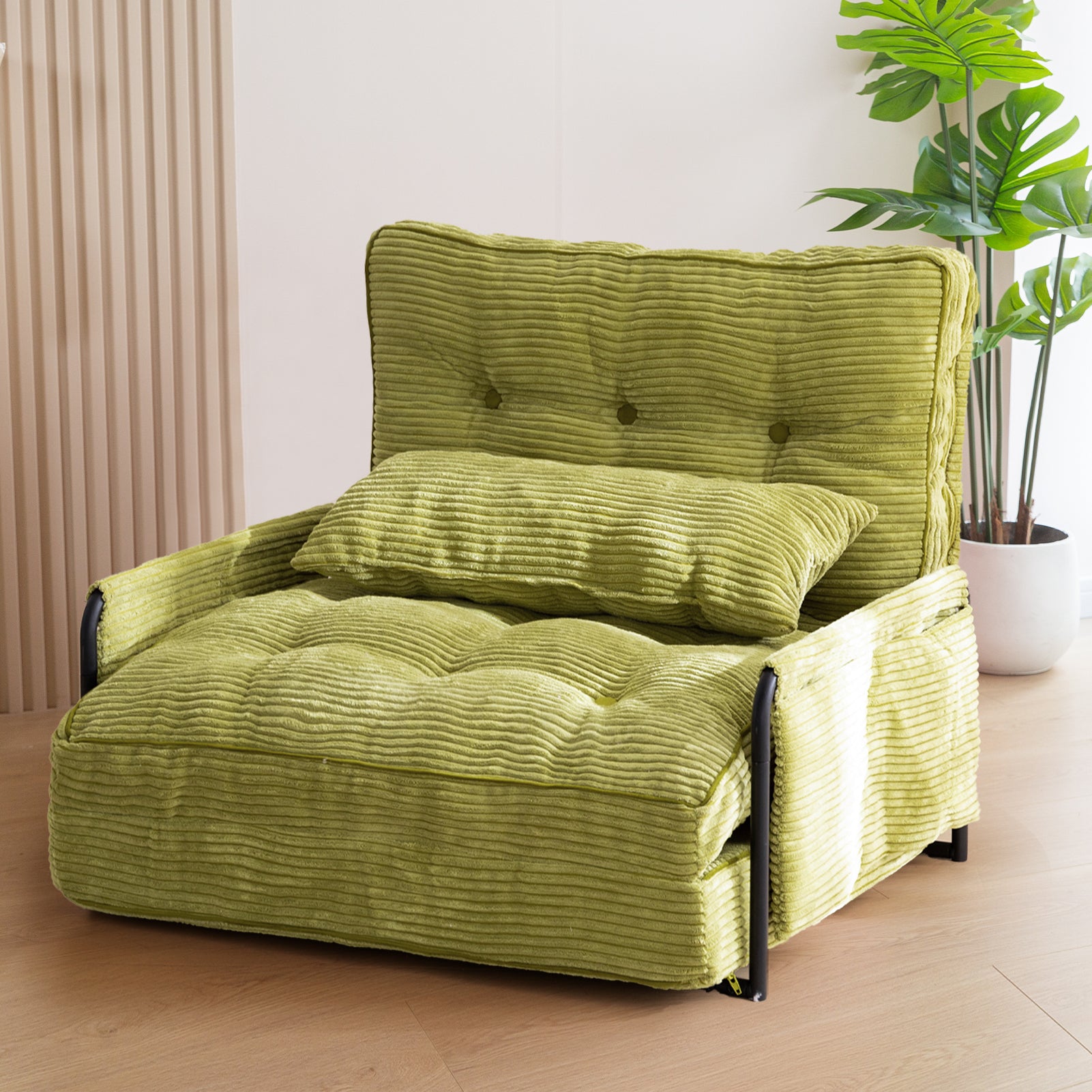MAXYOYO Adjustable Floor Sofa Bed - 5 Position Foldable Lazy Sofa with Pillow & Armrests, Single Size Green - Perfect for Small Spaces, Living Rooms, Dorms & Guest Beds