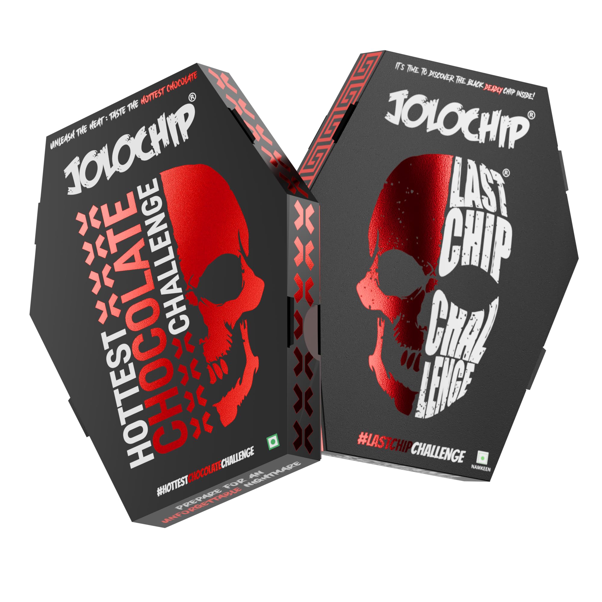 JOLOCHIP Deadly Combo - Extreme Heat Spicy Chip Challenge Pack (5g Last Chip + 10g Hottest Chocolate) with Carolina Reaper, Scorpion & Ghost Peppers - Perfect for Spicy Food Challenges, YouTube Videos & Dare Games